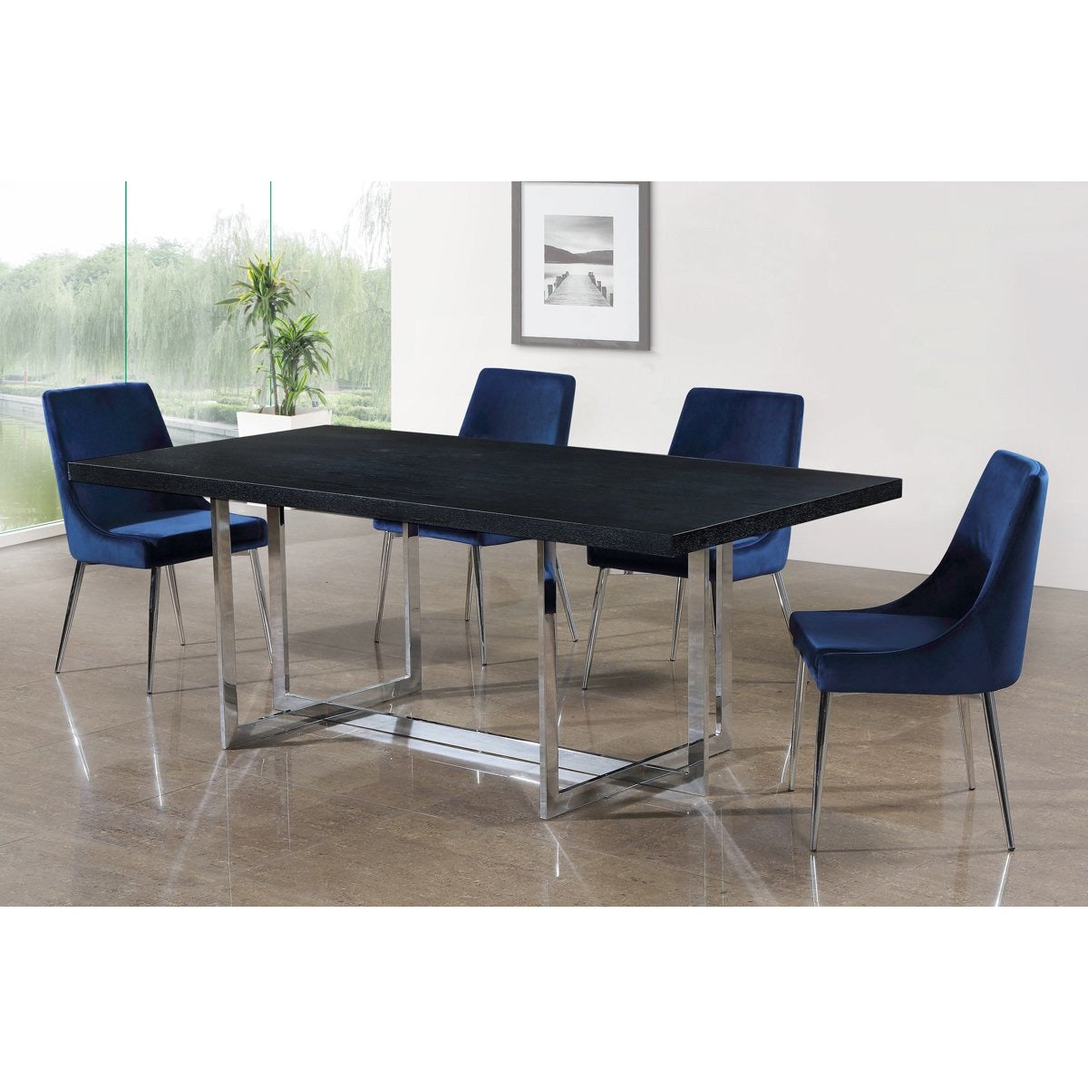 Meridian Furniture Karina Navy Velvet Dining Chair-Minimal & Modern