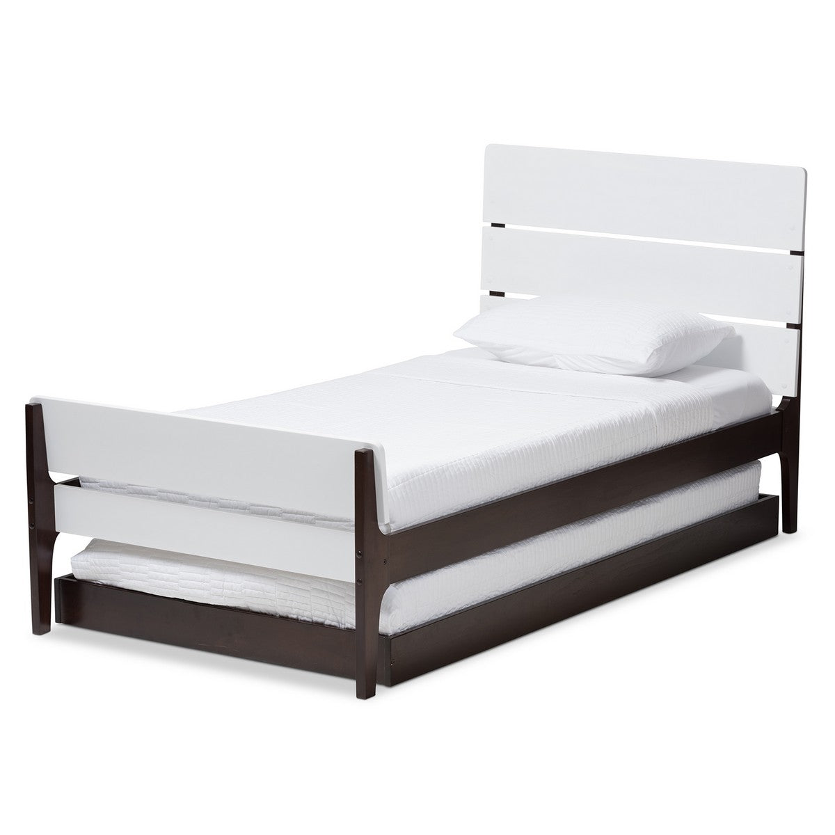 Baxton Studio Nereida Modern Classic Mission Style White and Dark Brown-Finished Wood Twin Platform Bed Baxton Studio-beds-Minimal And Modern - 1