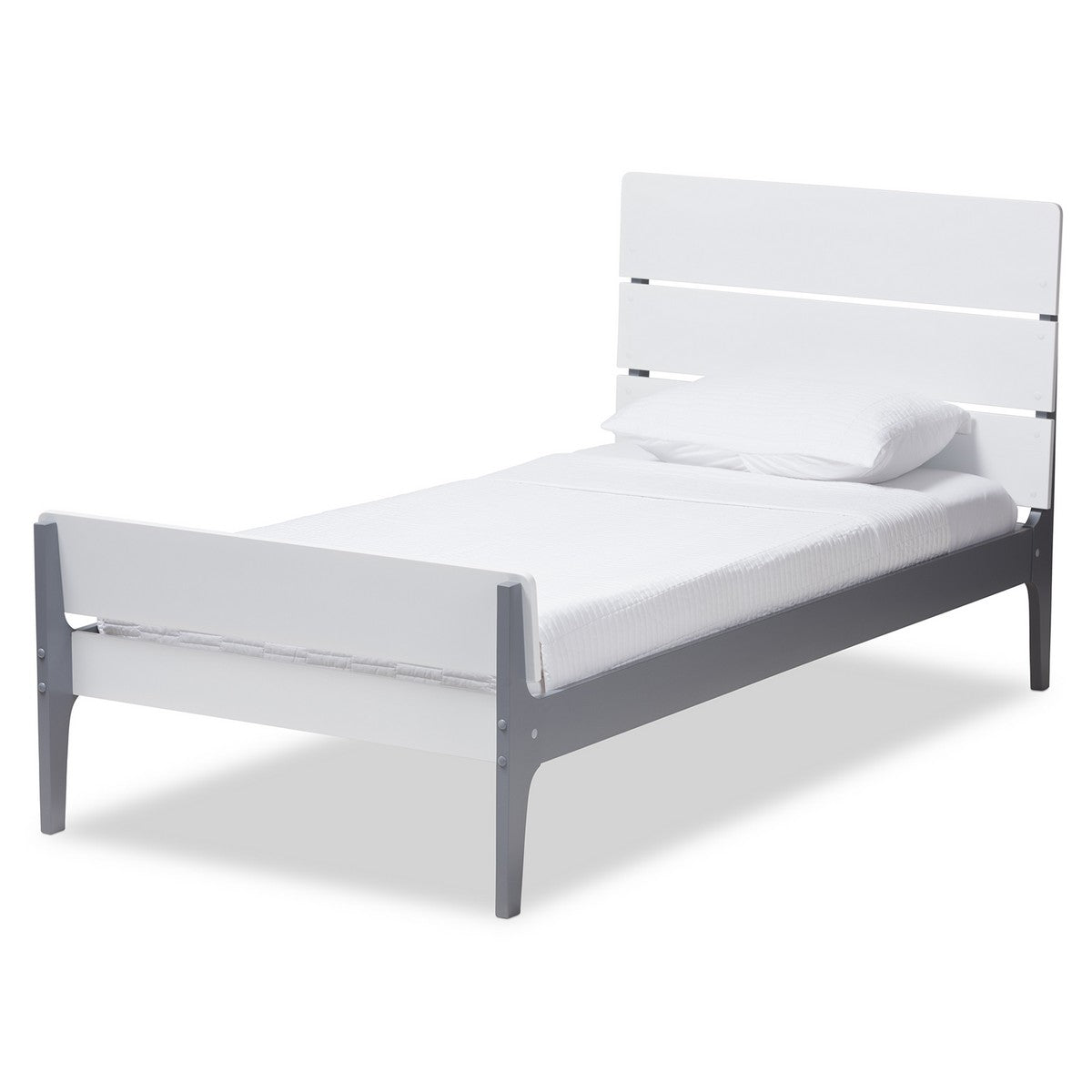 Baxton Studio Nereida Modern Classic Mission Style White and Dark Grey-Finished Wood Twin Platform Bed Baxton Studio-beds-Minimal And Modern - 1