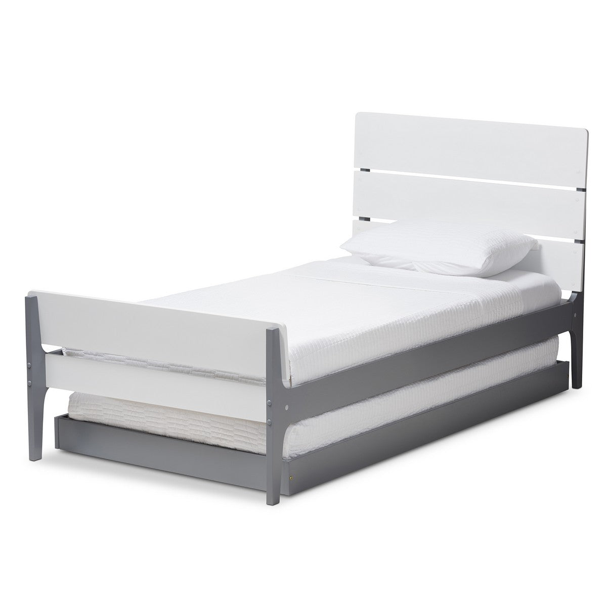 Baxton Studio Nereida Modern Classic Mission Style White and Grey-Finished Wood Twin Platform Bed Baxton Studio-beds-Minimal And Modern - 1