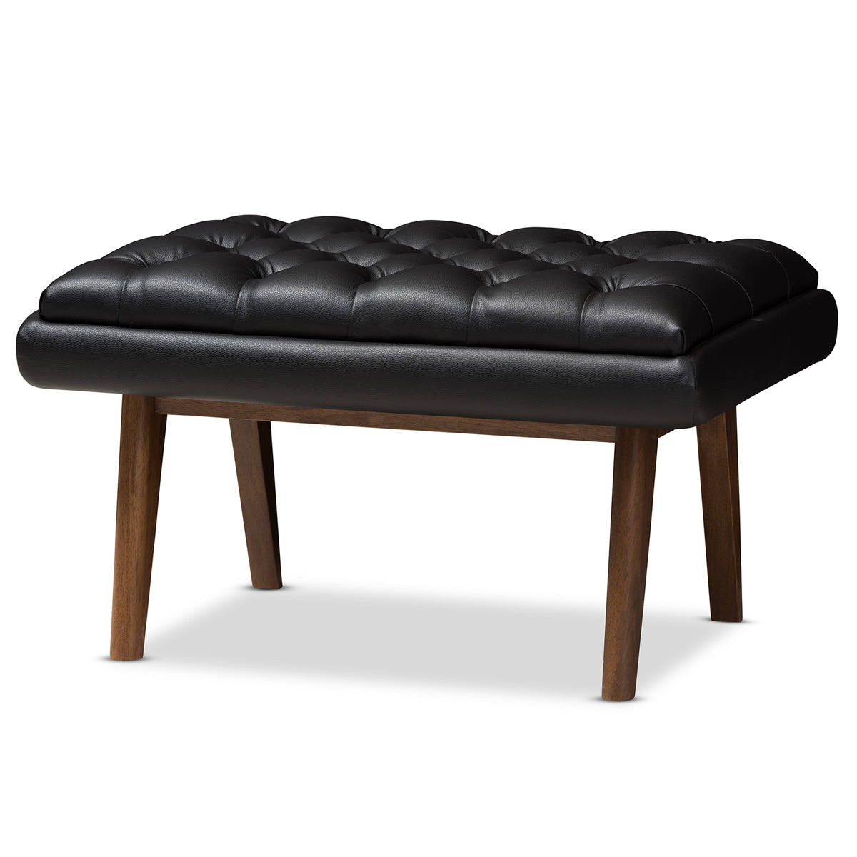 Baxton Studio Annetha Mid-Century Modern Black Faux Leather Upholstered Walnut Finished Wood Ottoman Baxton Studio-ottomans-Minimal And Modern - 1