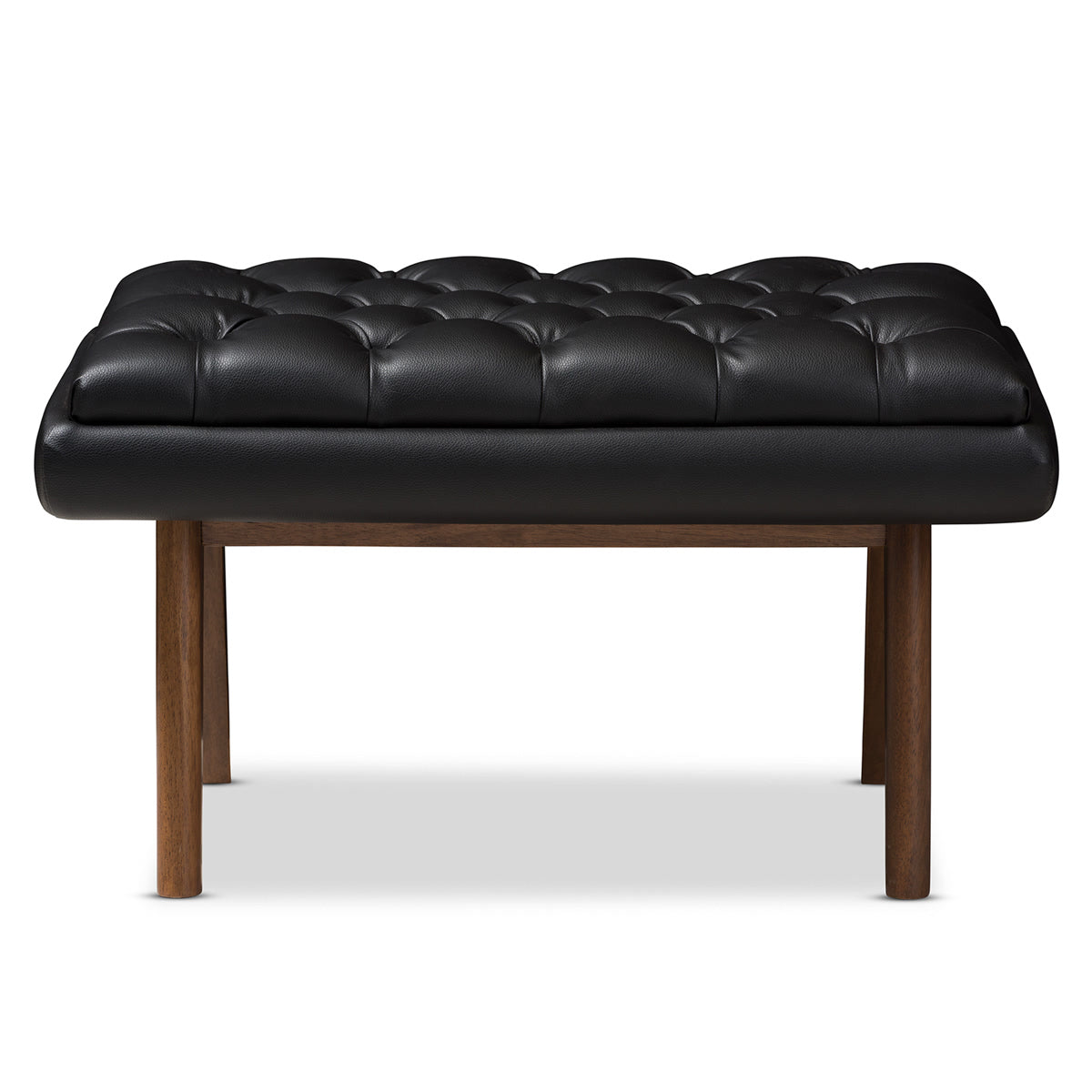 Baxton Studio Annetha Mid-Century Modern Black Faux Leather Upholstered Walnut Finished Wood Ottoman Baxton Studio-ottomans-Minimal And Modern - 2