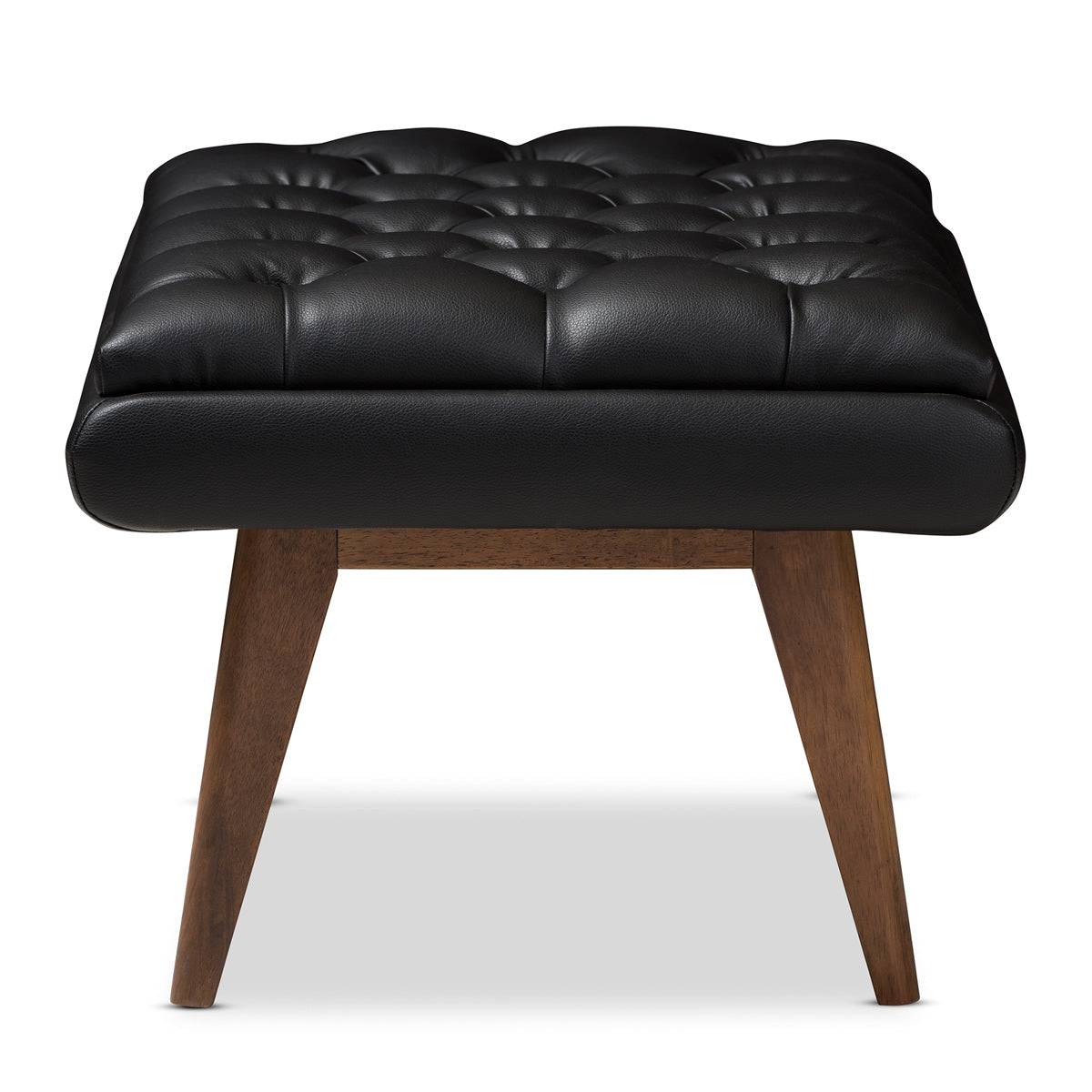 Baxton Studio Annetha Mid-Century Modern Black Faux Leather Upholstered Walnut Finished Wood Ottoman Baxton Studio-ottomans-Minimal And Modern - 3