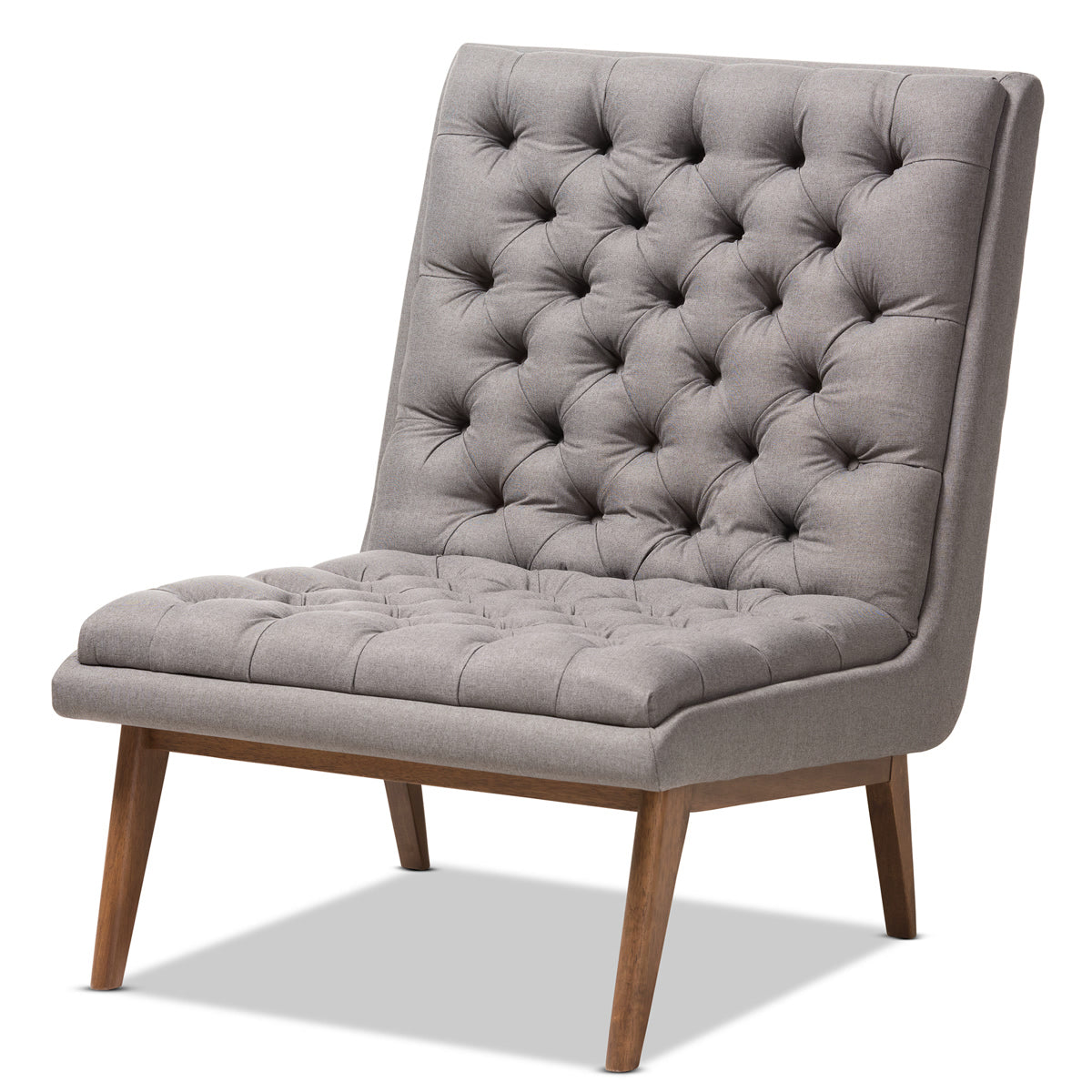 Baxton Studio Annetha Mid-Century Modern Grey Fabric Upholstered Walnut Finished Wood Lounge Chair Baxton Studio-chairs-Minimal And Modern - 1