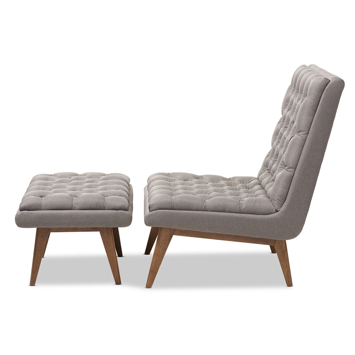 Baxton Studio Annetha Mid-Century Modern Grey Fabric Upholstered Walnut Finished Wood Chair And Ottoman Set Baxton Studio-0-Minimal And Modern - 3