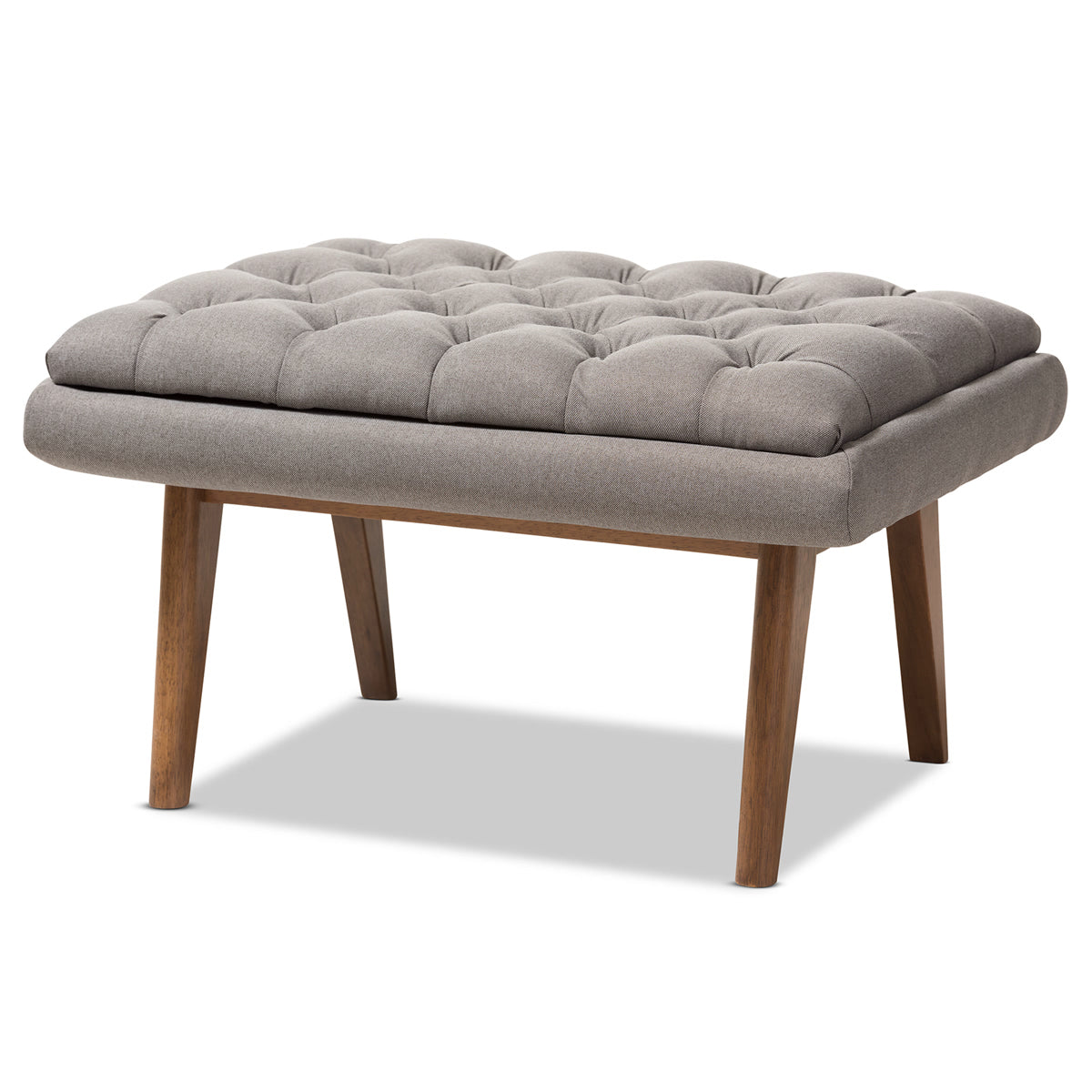 Baxton Studio Annetha Mid-Century Modern Grey Fabric Upholstered Walnut Finished Wood Ottoman Baxton Studio-ottomans-Minimal And Modern - 1