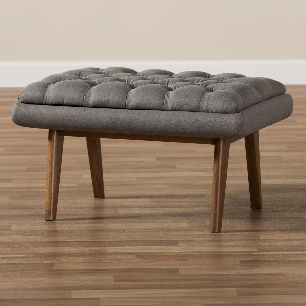 Baxton Studio Annetha Mid-Century Modern Grey Fabric Upholstered Walnut Finished Wood Ottoman Baxton Studio-ottomans-Minimal And Modern - 7