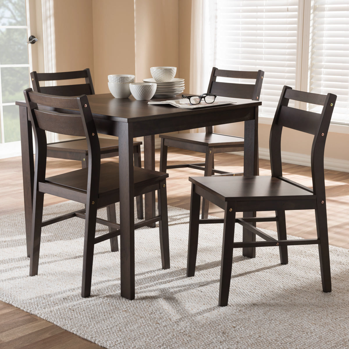 Baxton Studio Lovy Modern and Contemporary Walnut-Finished 5-Piece Dining Set Baxton Studio-0-Minimal And Modern - 4