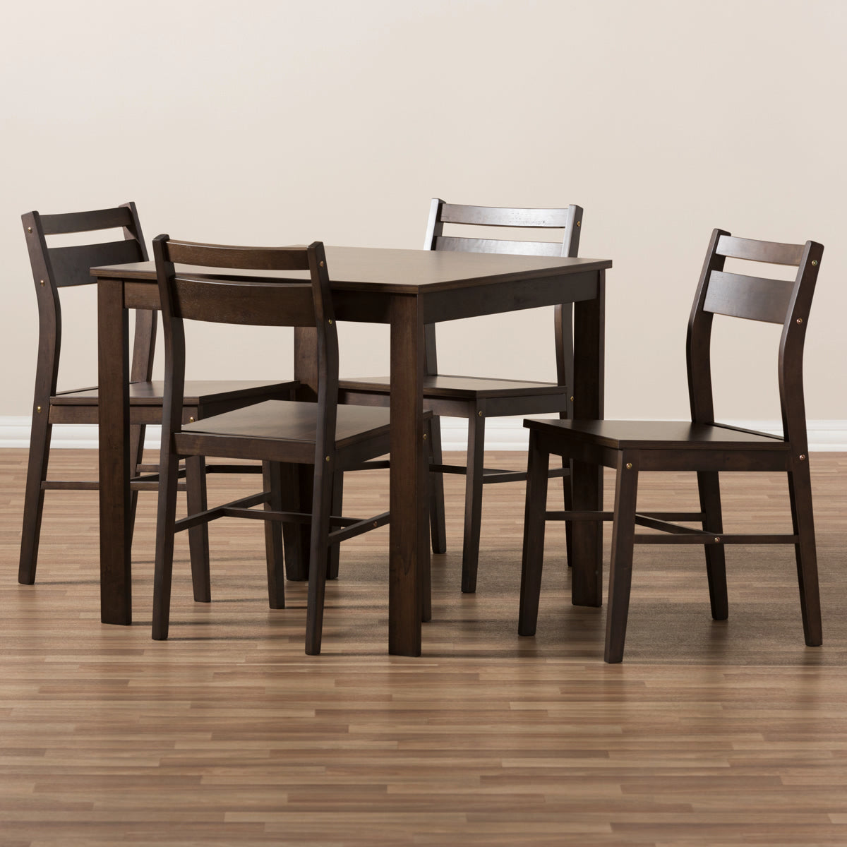 Baxton Studio Lovy Modern and Contemporary Walnut-Finished 5-Piece Dining Set Baxton Studio-0-Minimal And Modern - 5