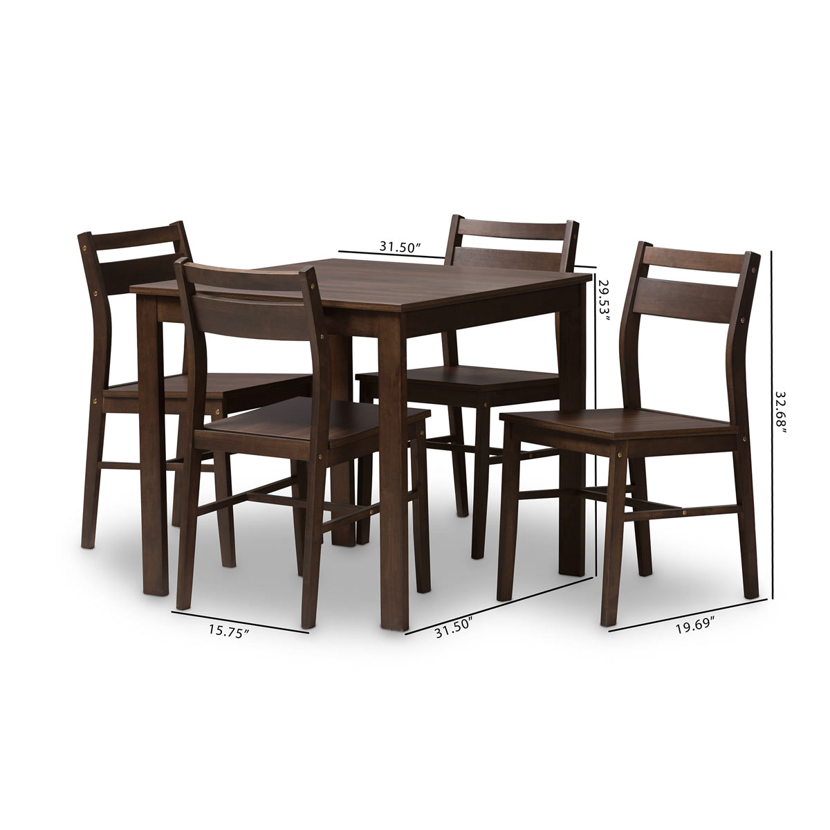 Baxton Studio Lovy Modern and Contemporary Walnut-Finished 5-Piece Dining Set Baxton Studio-0-Minimal And Modern - 6