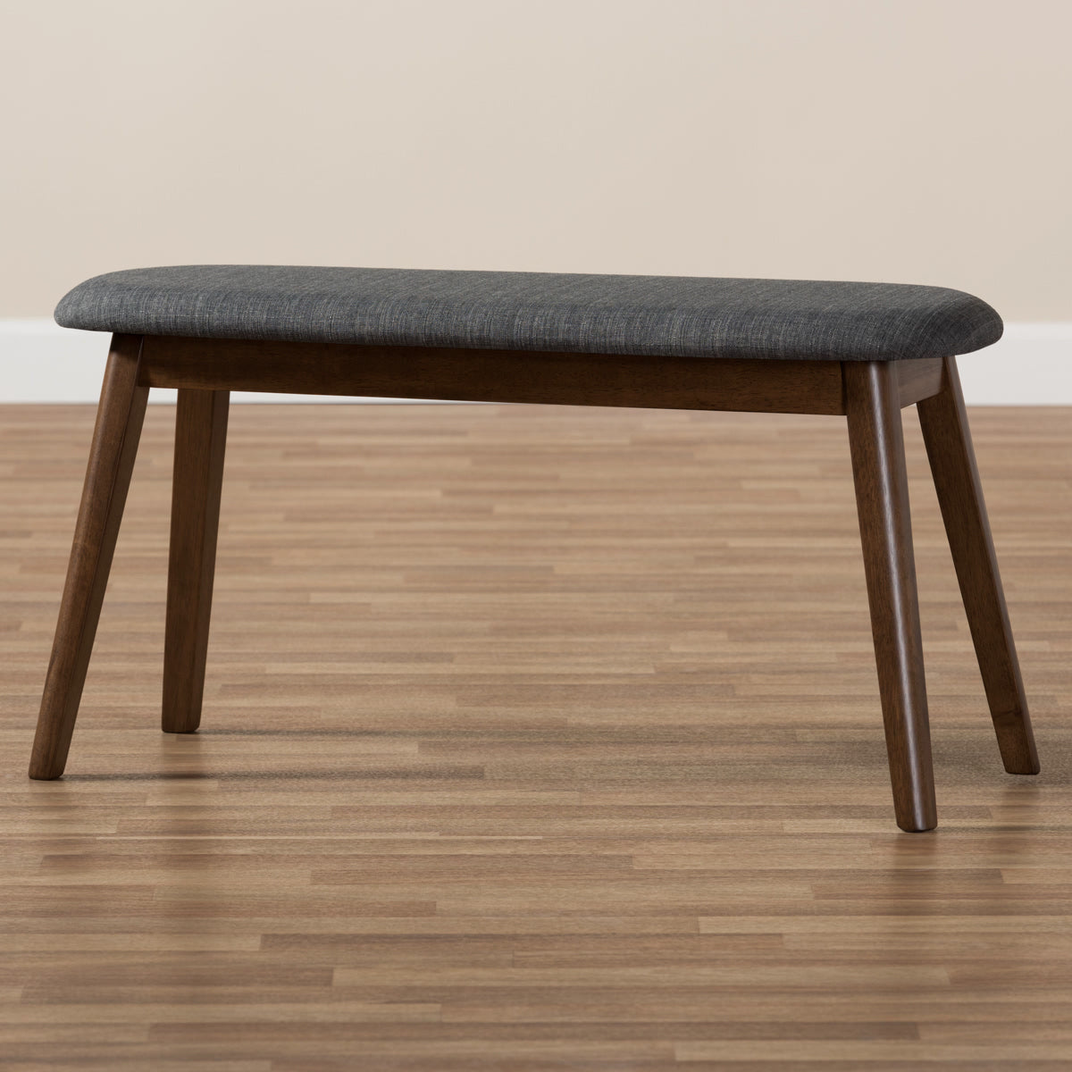 Baxton Studio Easton Mid-Century Modern Dark Grey Fabric Upholstered Walnut Finished Wood Bench Baxton Studio-benches-Minimal And Modern - 7