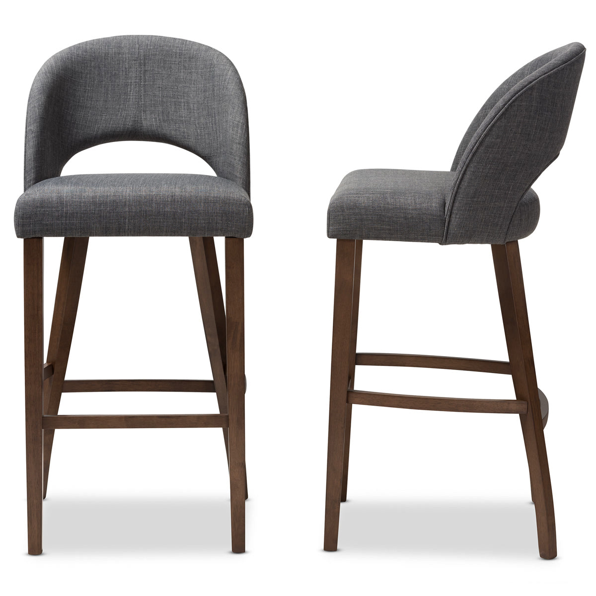 Baxton Studio Melrose Mid-Century Modern Dark Grey Fabric Upholstered Walnut Finished Wood Bar Stool (Set of 2) Baxton Studio-Bar Stools-Minimal And Modern - 3