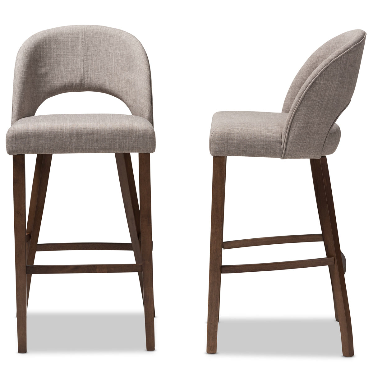 Baxton Studio Melrose Mid-Century Modern Light Grey Fabric Upholstered Walnut Finished Wood Bar Stool (Set of 2) Baxton Studio-Bar Stools-Minimal And Modern - 3