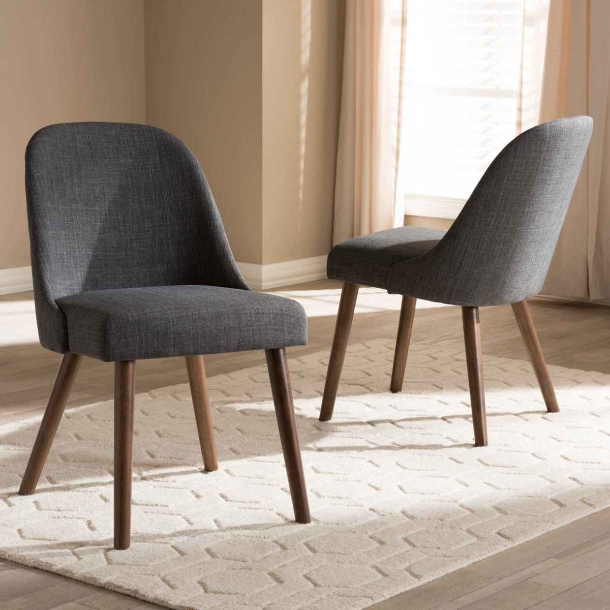 Baxton Studio Cody Mid-Century Modern Dark Grey Fabric Upholstered Walnut Finished Wood Dining Chair (Set of 2) Baxton Studio-dining chair-Minimal And Modern - 6