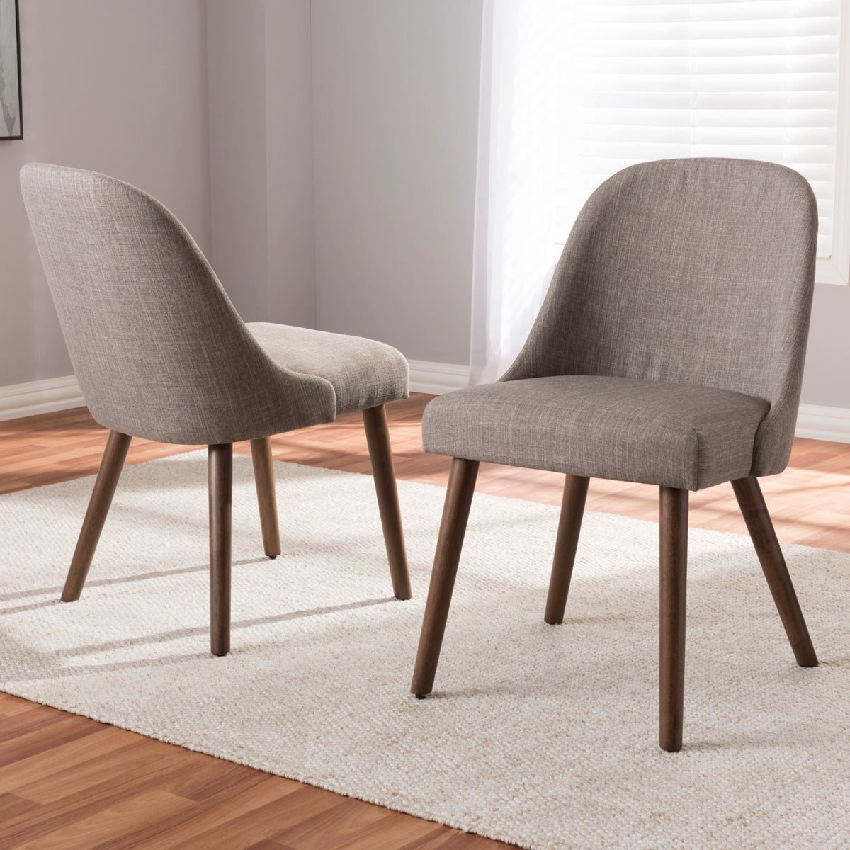 Baxton Studio Cody Mid-Century Modern Light Grey Fabric Upholstered Walnut Finished Wood Dining Chair (Set of 2) Baxton Studio-dining chair-Minimal And Modern - 6