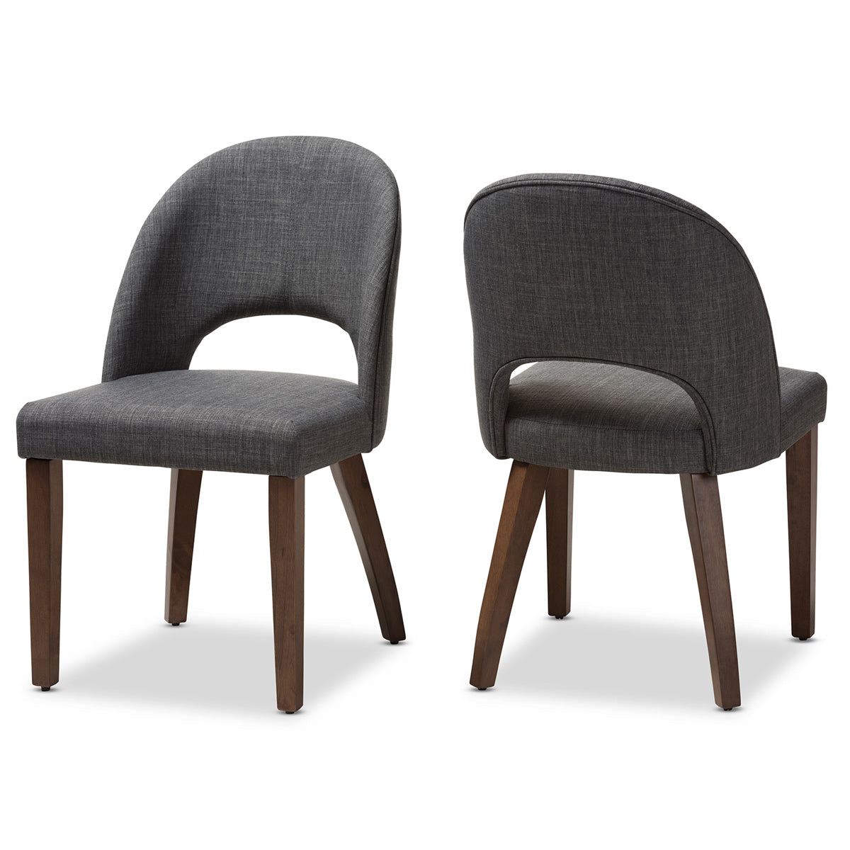 Baxton Studio Wesley Mid-Century Modern Dark Grey Fabric Upholstered Walnut Finished Wood Dining Chair (Set of 2) Baxton Studio-dining chair-Minimal And Modern - 1