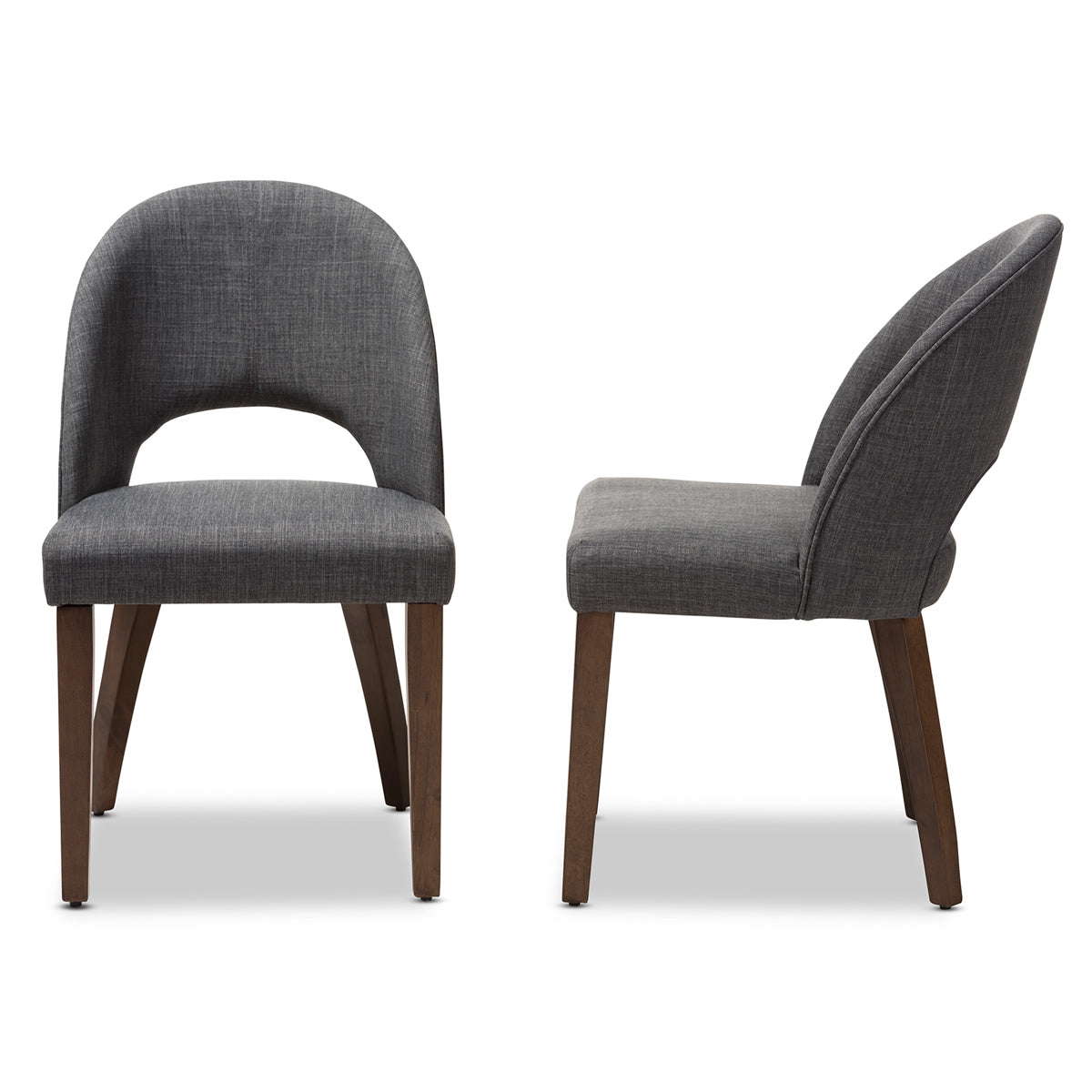 Baxton Studio Wesley Mid-Century Modern Dark Grey Fabric Upholstered Walnut Finished Wood Dining Chair (Set of 2) Baxton Studio-dining chair-Minimal And Modern - 3