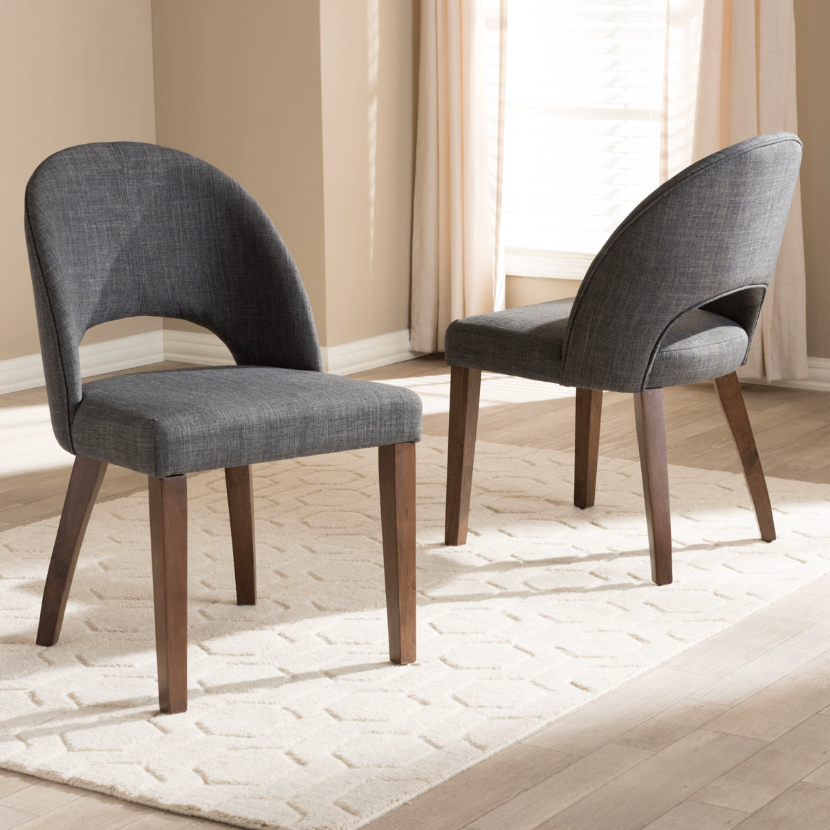 Baxton Studio Wesley Mid-Century Modern Dark Grey Fabric Upholstered Walnut Finished Wood Dining Chair (Set of 2) Baxton Studio-dining chair-Minimal And Modern - 6