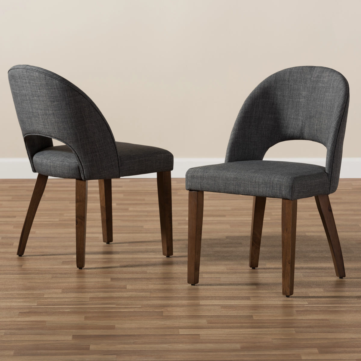 Baxton Studio Wesley Mid-Century Modern Dark Grey Fabric Upholstered Walnut Finished Wood Dining Chair (Set of 2) Baxton Studio-dining chair-Minimal And Modern - 7