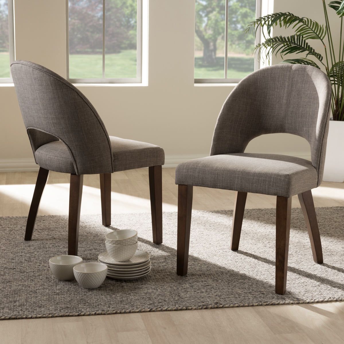 Baxton Studio Wesley Mid-Century Modern Light Grey Fabric Upholstered Walnut Finished Wood Dining Chair (Set of 2) Baxton Studio-dining chair-Minimal And Modern - 6