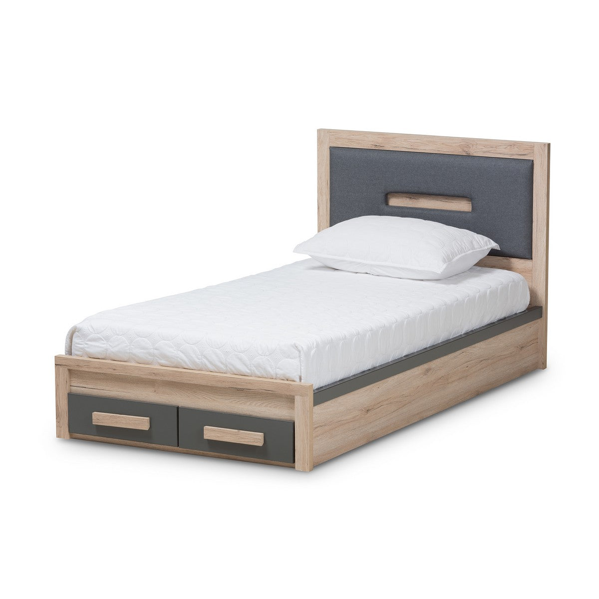 Baxton Studio Pandora Modern and Contemporary Dark Grey and Light Brown Two-Tone 2-Drawer Twin Size Storage Platform Bed Baxton Studio-beds-Minimal And Modern - 1