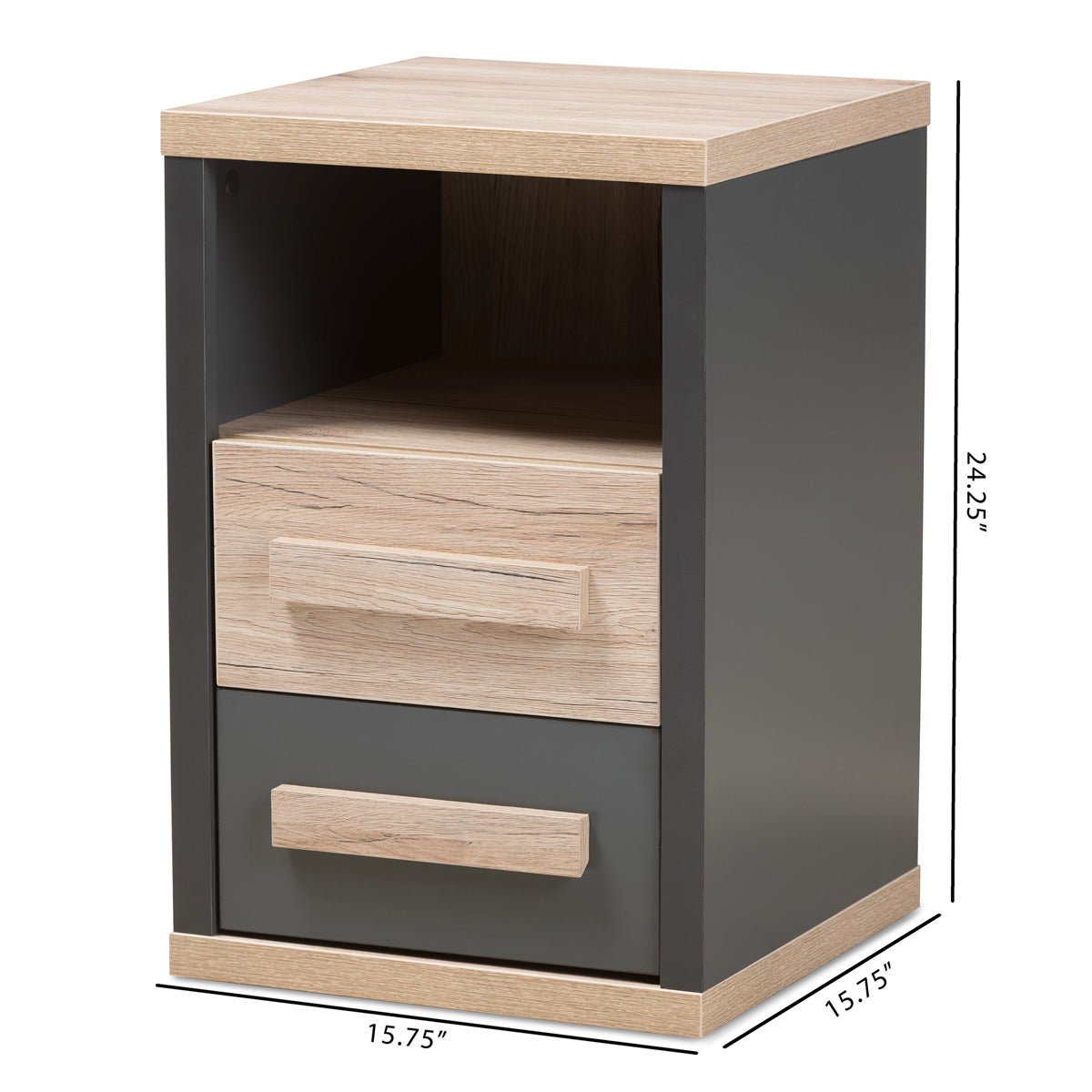 Baxton Studio Pandora Modern and Contemporary Dark Grey and Light Brown Two-Tone 2-Drawer Nightstand Baxton Studio-nightstands-Minimal And Modern - 2