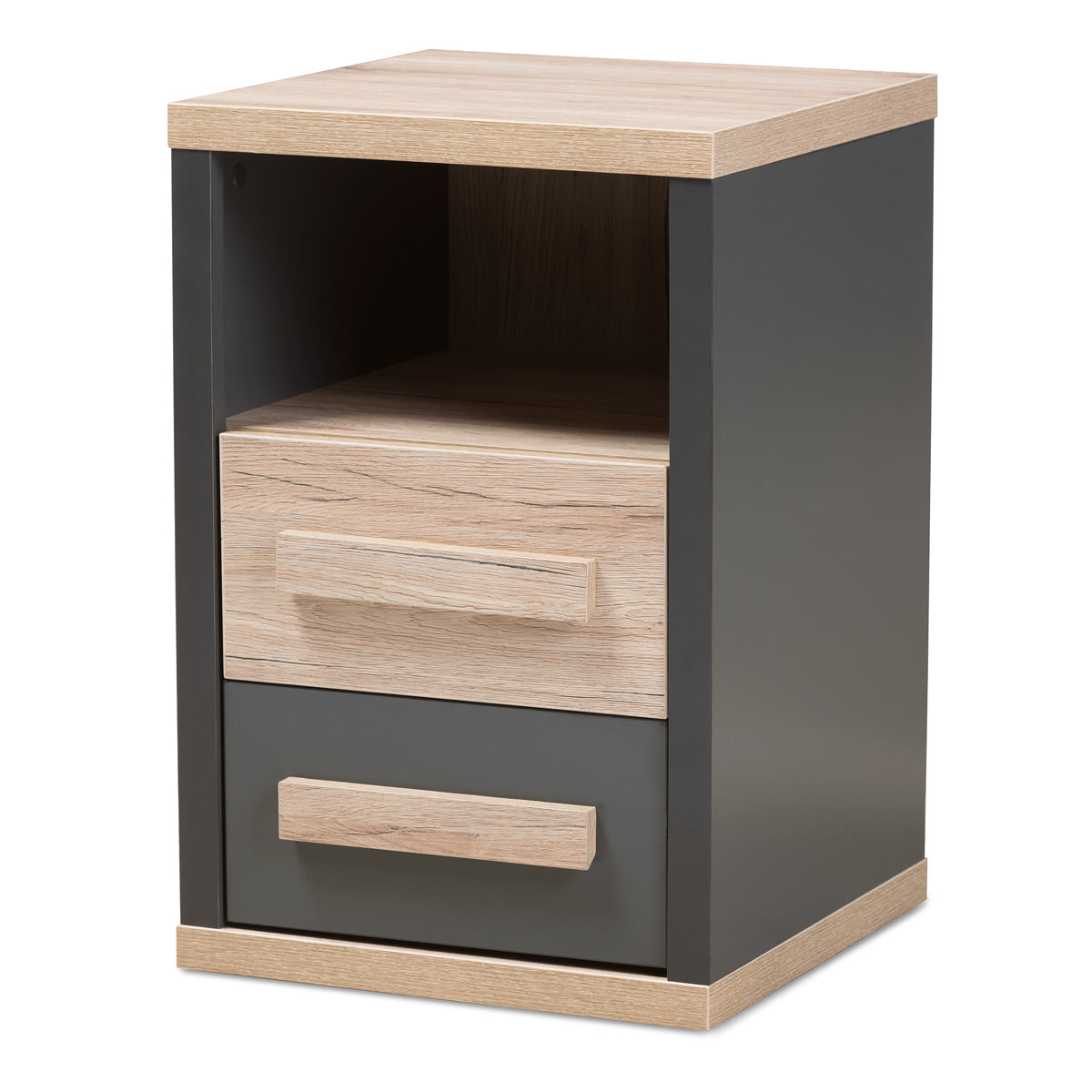 Baxton Studio Pandora Modern and Contemporary Dark Grey and Light Brown Two-Tone 2-Drawer Nightstand Baxton Studio-nightstands-Minimal And Modern - 1