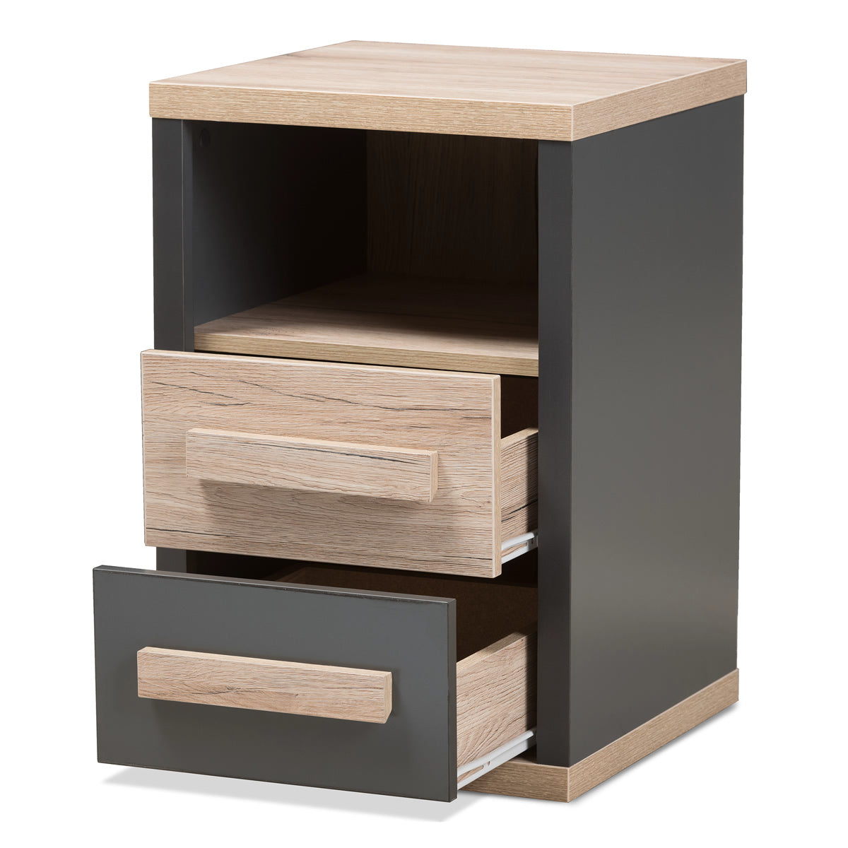 Baxton Studio Pandora Modern and Contemporary Dark Grey and Light Brown Two-Tone 2-Drawer Nightstand Baxton Studio-nightstands-Minimal And Modern - 3