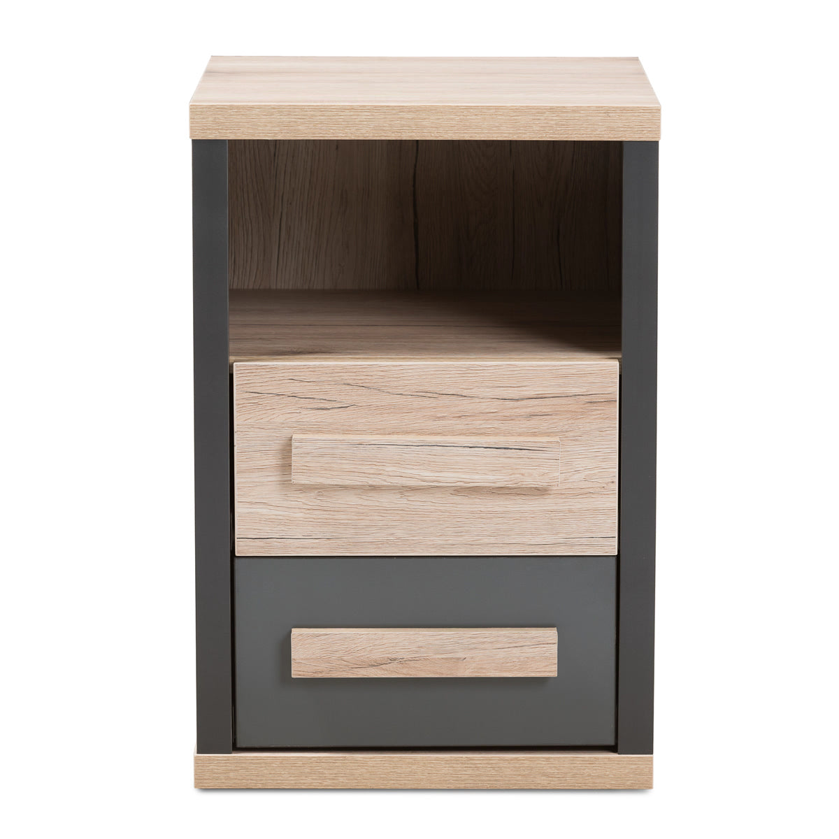 Baxton Studio Pandora Modern and Contemporary Dark Grey and Light Brown Two-Tone 2-Drawer Nightstand Baxton Studio-nightstands-Minimal And Modern - 4