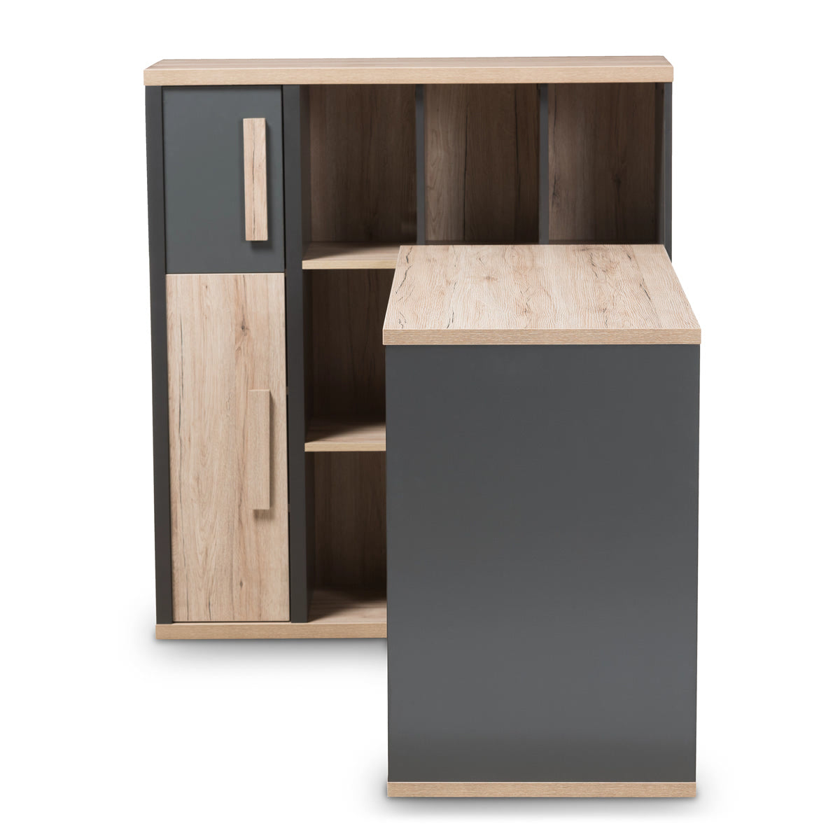 Baxton Studio Pandora Modern and Contemporary Dark Grey and Light Brown Two-Tone Study Desk with Built-in Shelving Unit Baxton Studio-Desks-Minimal And Modern - 3