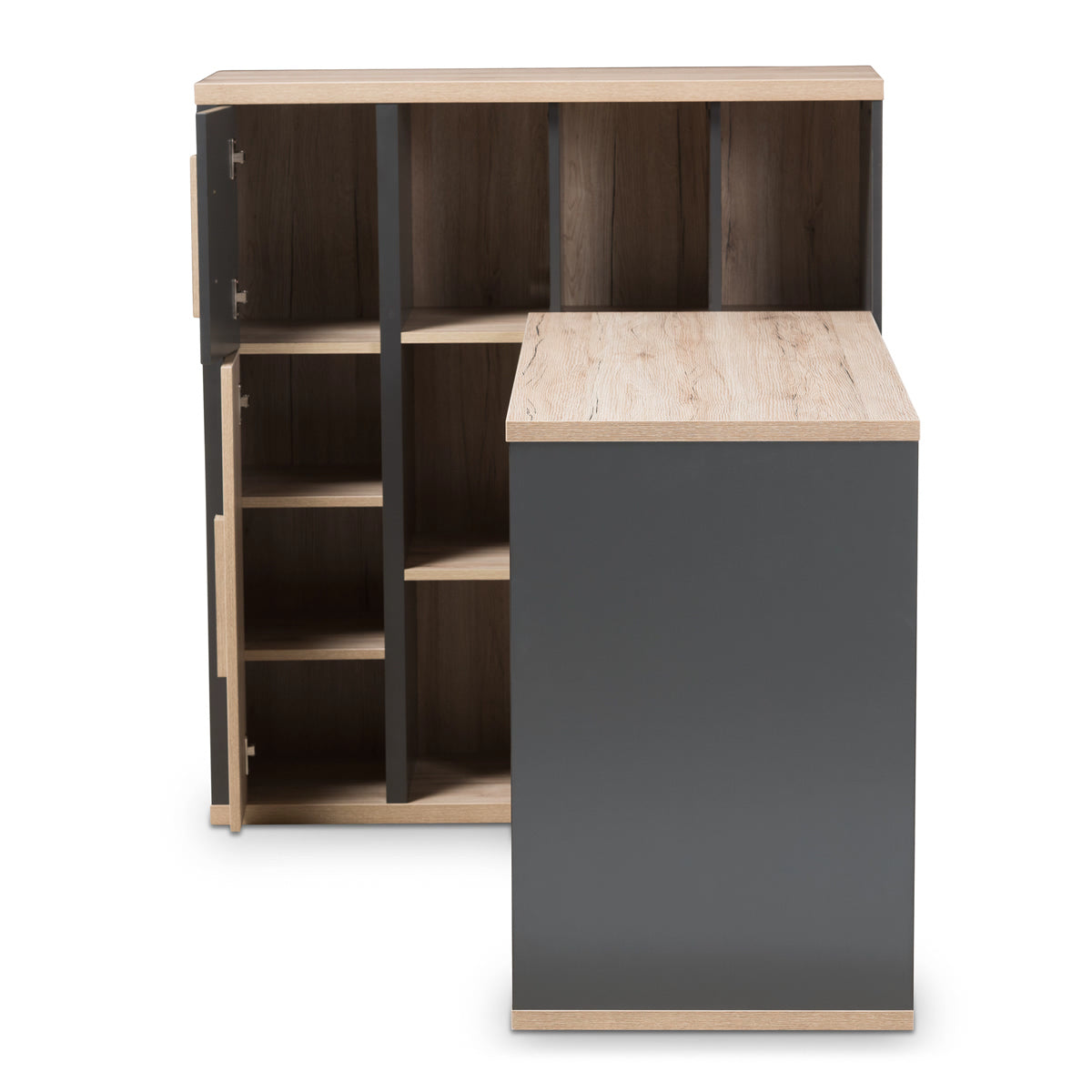 Baxton Studio Pandora Modern and Contemporary Dark Grey and Light Brown Two-Tone Study Desk with Built-in Shelving Unit Baxton Studio-Desks-Minimal And Modern - 4