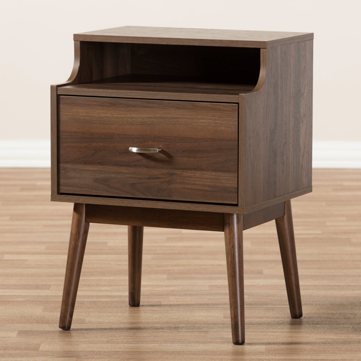 Baxton Studio Disa Mid-Century Modern Walnut Brown Finished Nightstand Baxton Studio-nightstands-Minimal And Modern - 2