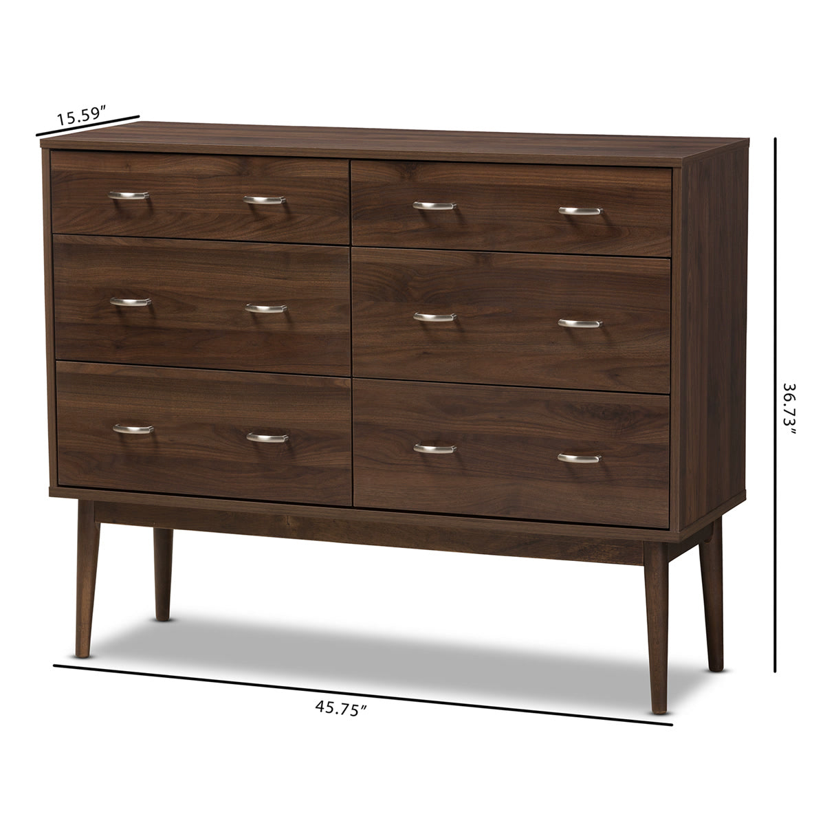 Baxton Studio Disa Mid-Century Modern Walnut Brown Finished 6-Drawer Dresser Baxton Studio-Dresser-Minimal And Modern - 2