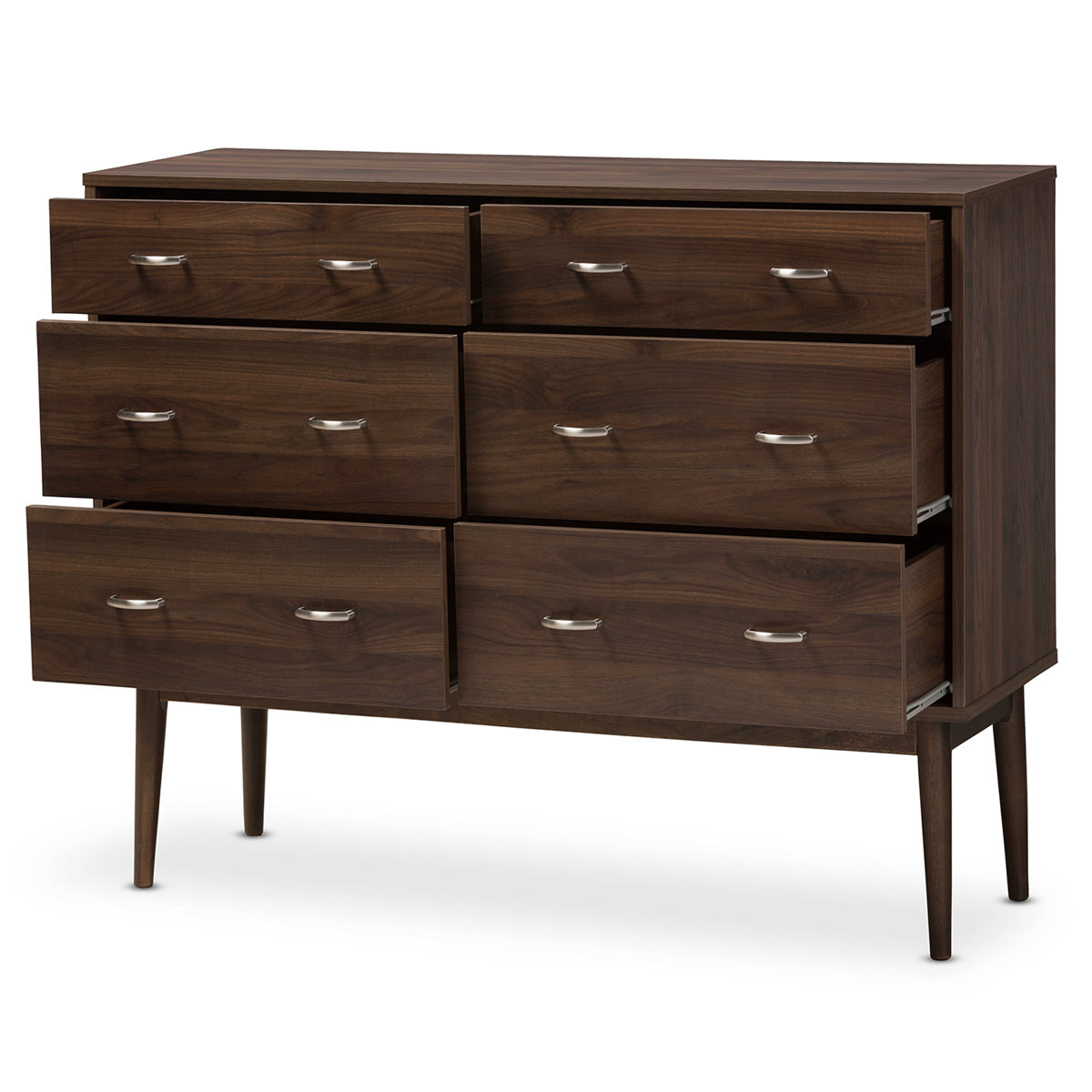 Baxton Studio Disa Mid-Century Modern Walnut Brown Finished 6-Drawer Dresser Baxton Studio-Dresser-Minimal And Modern - 3