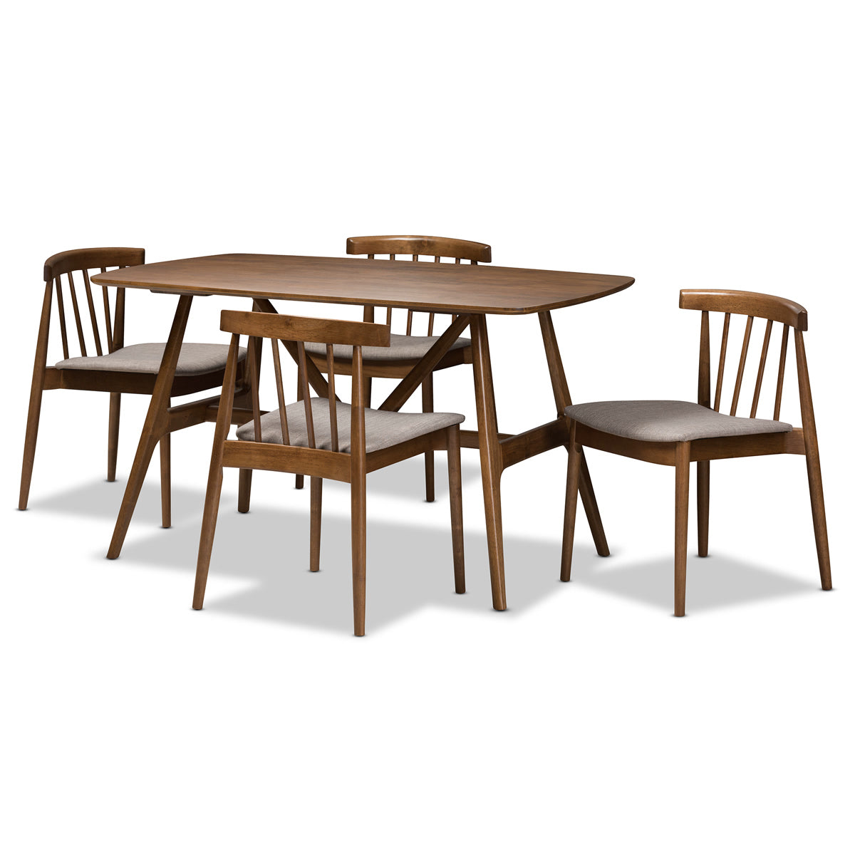 Baxton Studio Wyatt Mid-Century Modern Walnut Wood 5-Piece Dining Set Baxton Studio-0-Minimal And Modern - 1