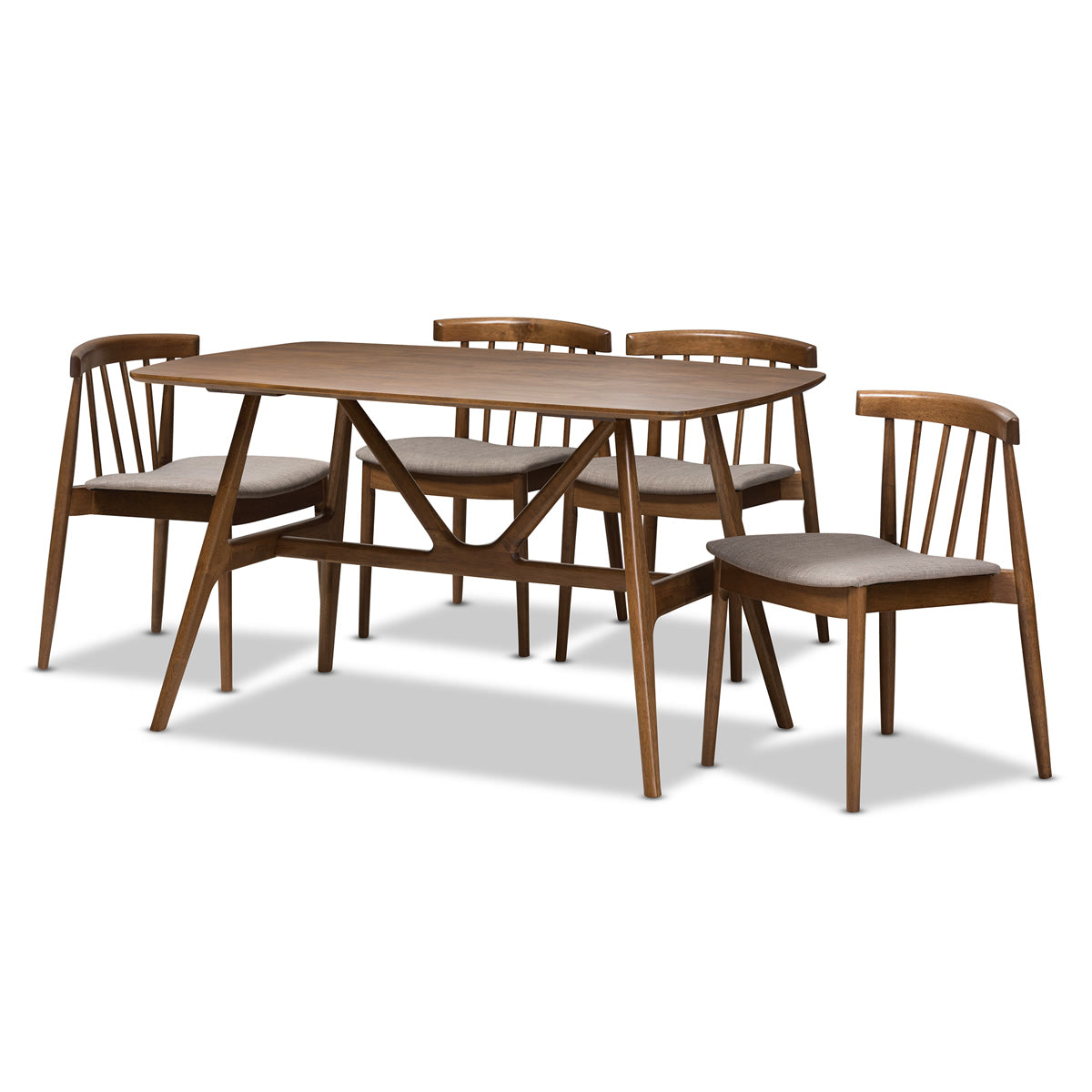 Baxton Studio Wyatt Mid-Century Modern Walnut Wood 5-Piece Dining Set Baxton Studio-0-Minimal And Modern - 2