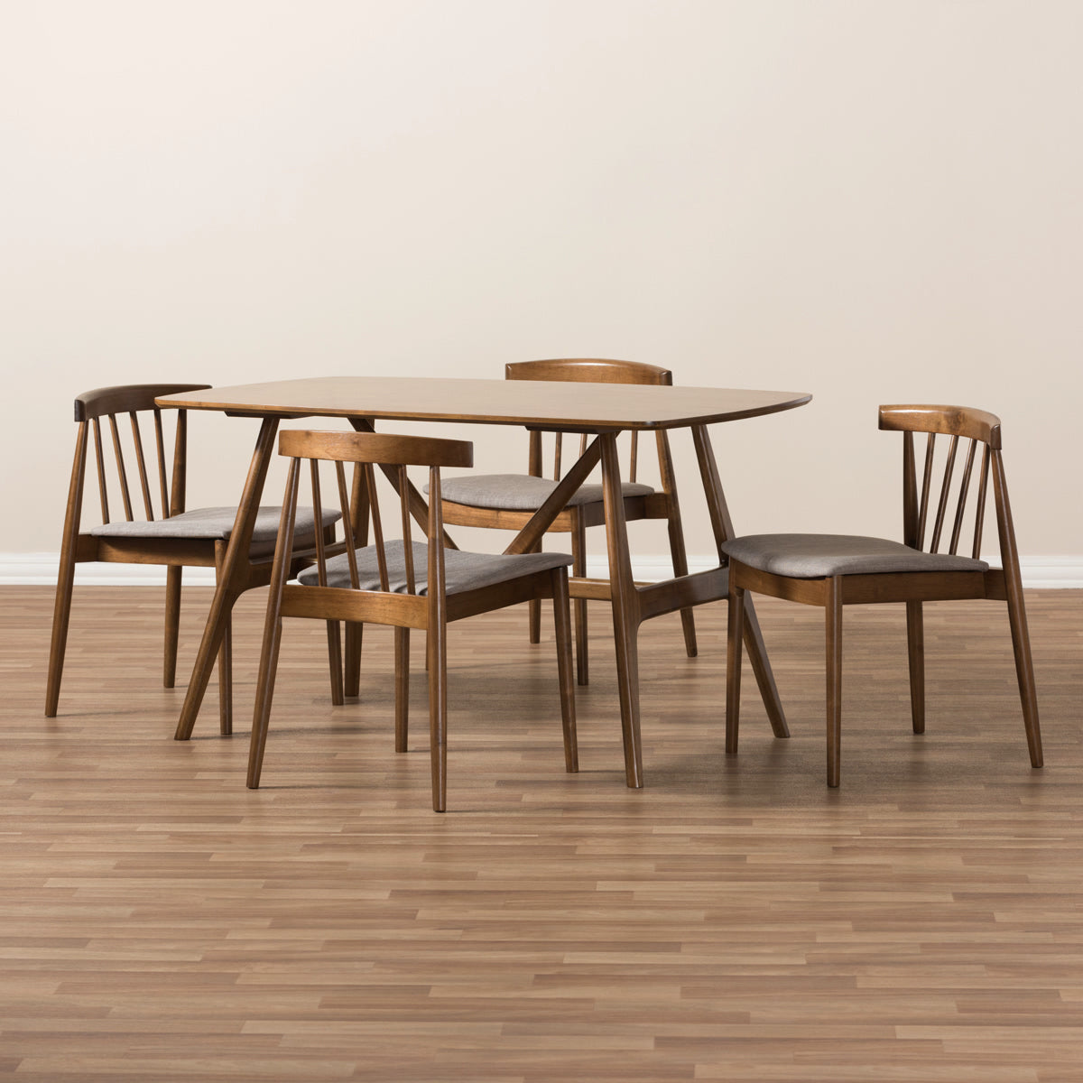 Baxton Studio Wyatt Mid-Century Modern Walnut Wood 5-Piece Dining Set Baxton Studio-0-Minimal And Modern - 7