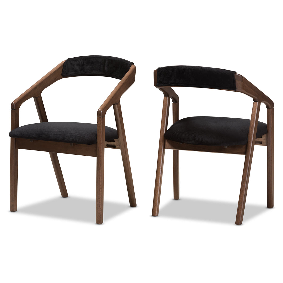 Baxton Studio Wendy Mid-Century Modern Black Velvet and Walnut Medium Brown Wood Finishing Dining Chair (Set of 2) Baxton Studio-dining chair-Minimal And Modern - 1