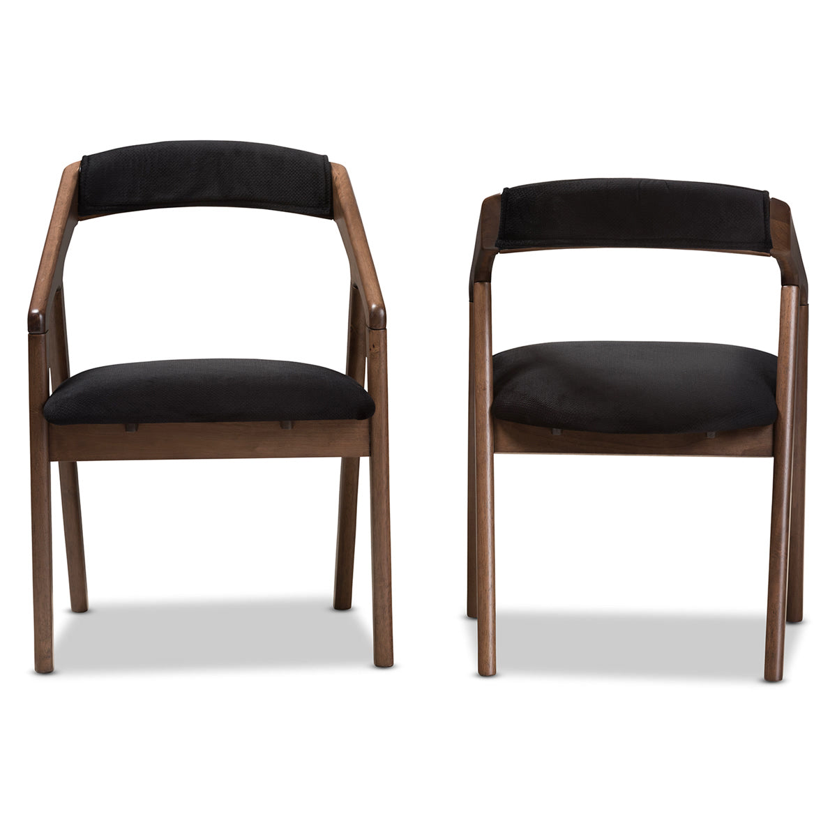 Baxton Studio Wendy Mid-Century Modern Black Velvet and Walnut Medium Brown Wood Finishing Dining Chair (Set of 2) Baxton Studio-dining chair-Minimal And Modern - 2