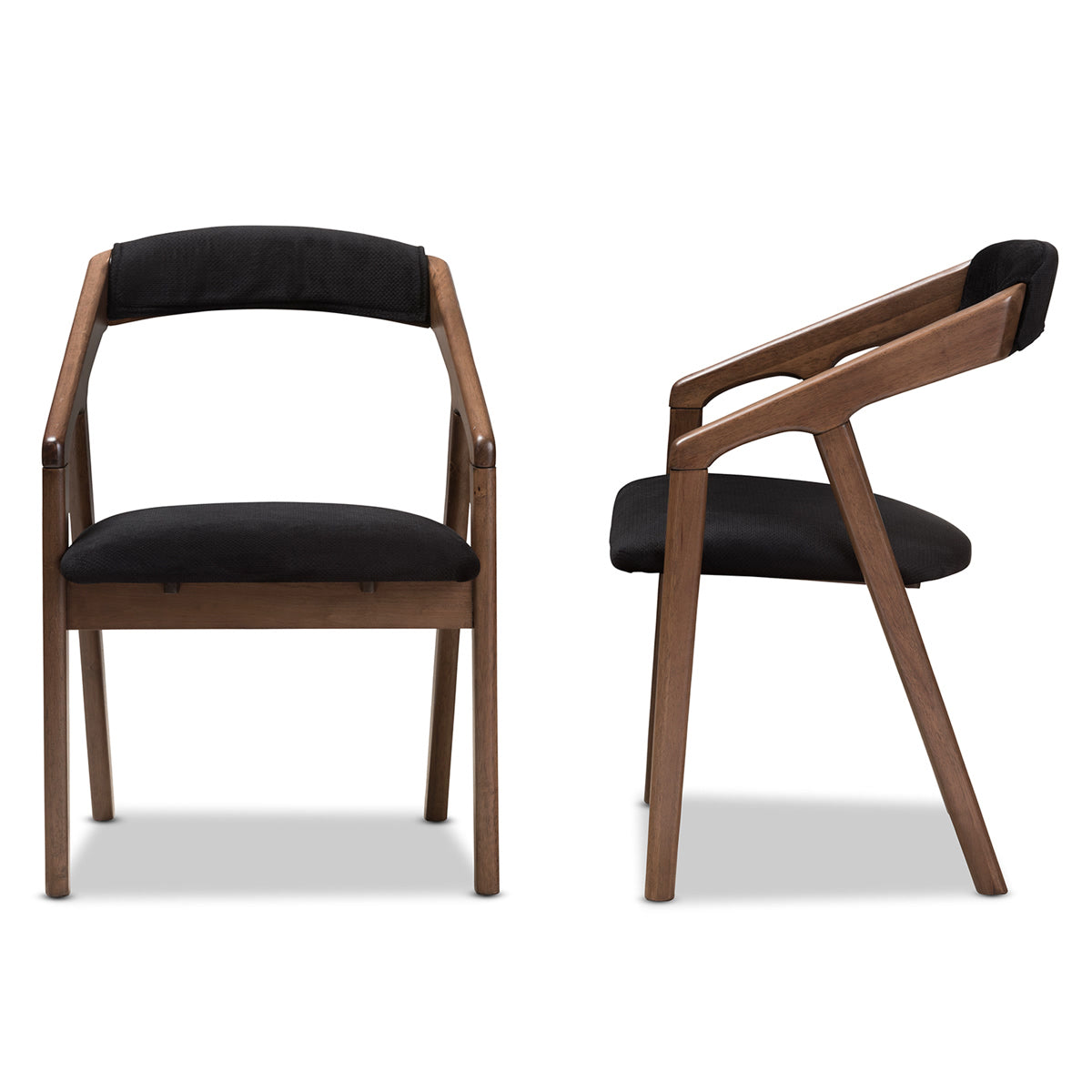 Baxton Studio Wendy Mid-Century Modern Black Velvet and Walnut Medium Brown Wood Finishing Dining Chair (Set of 2) Baxton Studio-dining chair-Minimal And Modern - 3