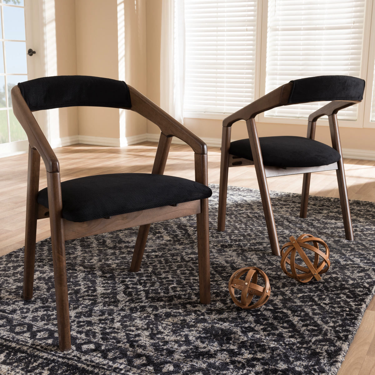 Baxton Studio Wendy Mid-Century Modern Black Velvet and Walnut Medium Brown Wood Finishing Dining Chair (Set of 2) Baxton Studio-dining chair-Minimal And Modern - 5