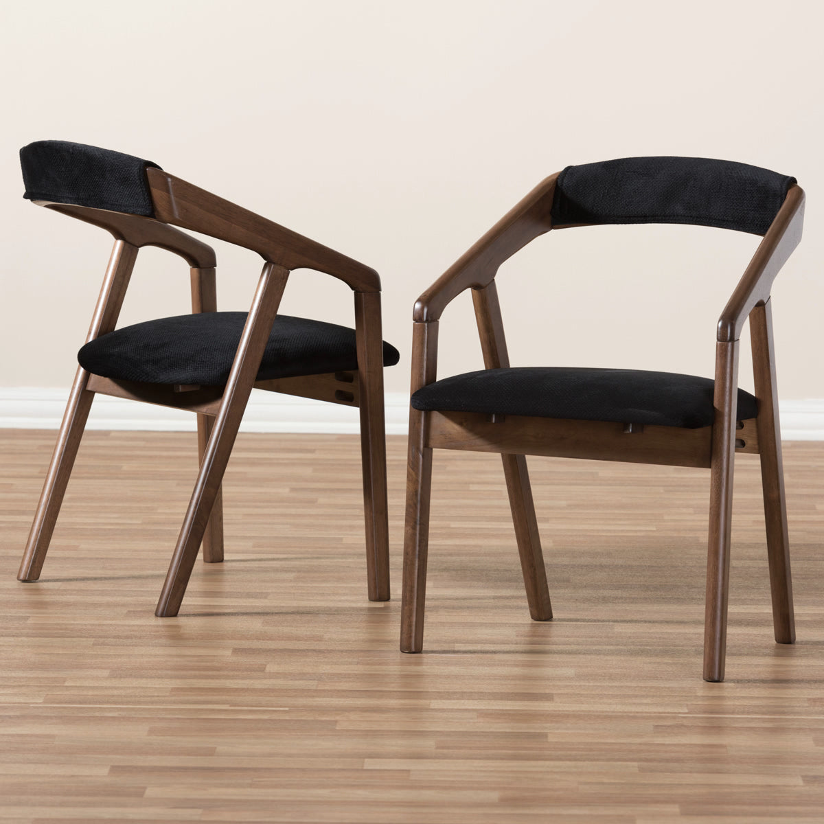 Baxton Studio Wendy Mid-Century Modern Black Velvet and Walnut Medium Brown Wood Finishing Dining Chair (Set of 2) Baxton Studio-dining chair-Minimal And Modern - 6