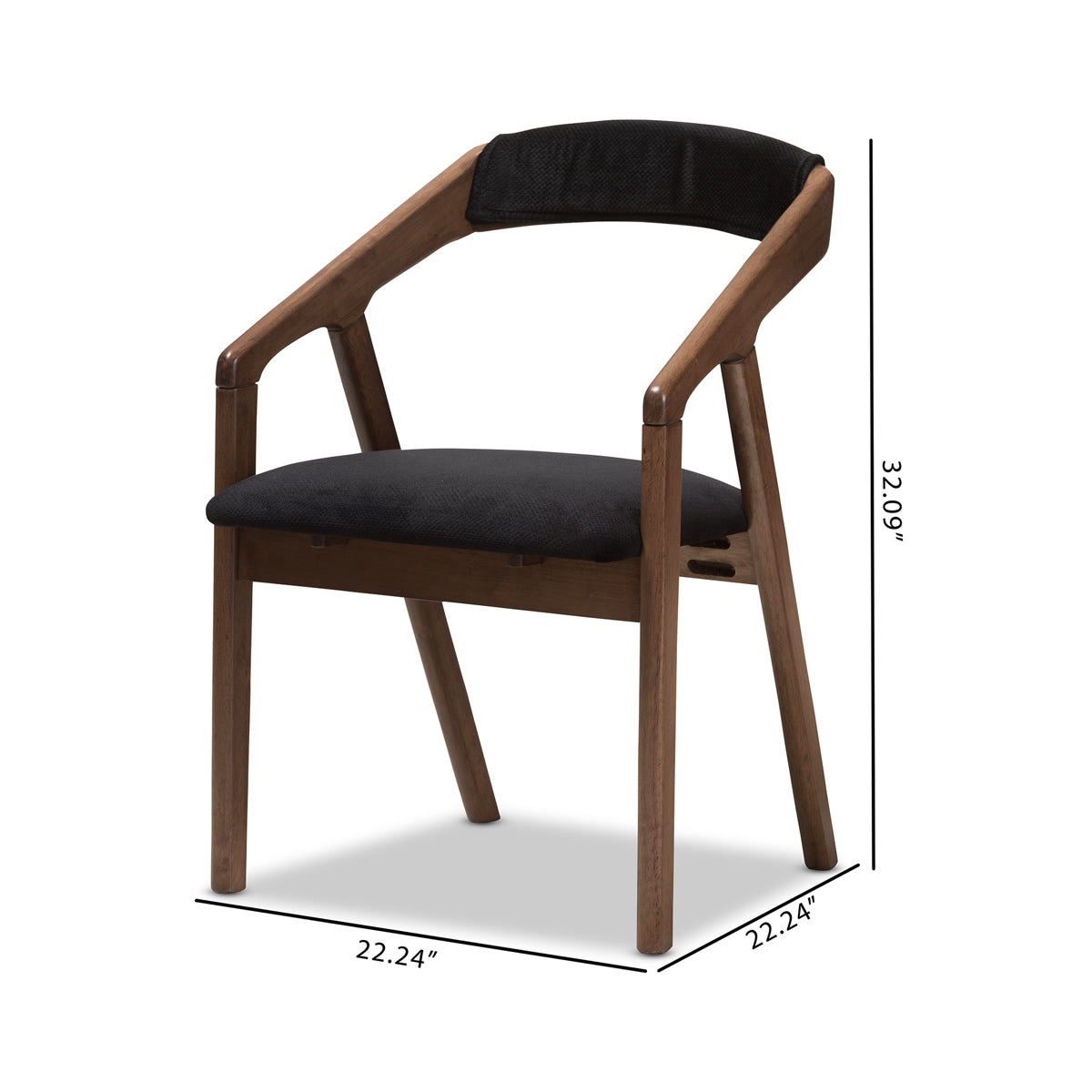 Baxton Studio Wendy Mid-Century Modern Black Velvet and Walnut Medium Brown Wood Finishing Dining Chair (Set of 2) Baxton Studio-dining chair-Minimal And Modern - 7