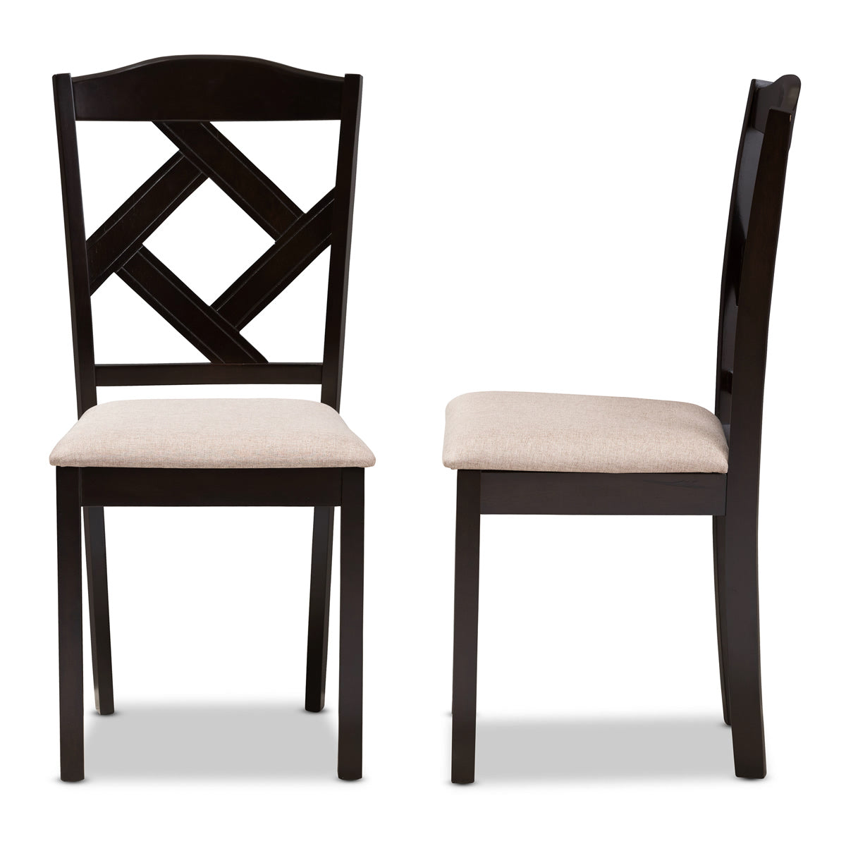 Baxton Studio Ruth Modern and Contemporary Beige Fabric Upholstered and Dark Brown Finished Dining Chair (Set of 2) Baxton Studio-dining chair-Minimal And Modern - 3