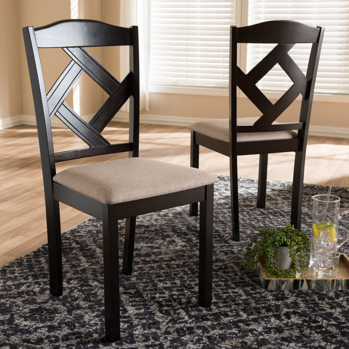 Baxton Studio Ruth Modern and Contemporary Beige Fabric Upholstered and Dark Brown Finished Dining Chair (Set of 2) Baxton Studio-dining chair-Minimal And Modern - 5