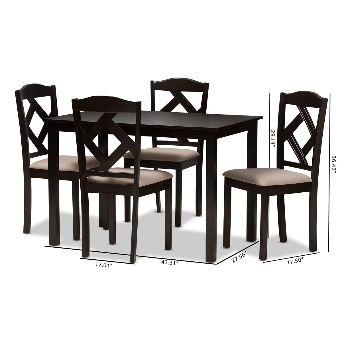 Baxton Studio Ruth Modern and Contemporary Beige Fabric Upholstered and Dark Brown Finished 5-Piece Dining Set Baxton Studio-0-Minimal And Modern - 7