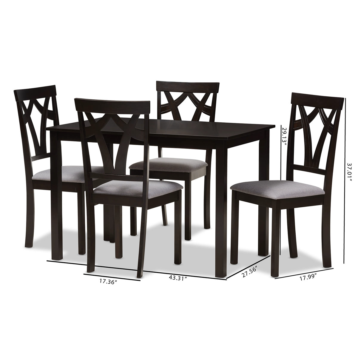 Baxton Studio Sylvia Modern and Contemporary Grey Fabric Upholstered and Dark Brown Finished 5-Piece Dining Set Baxton Studio-0-Minimal And Modern - 7