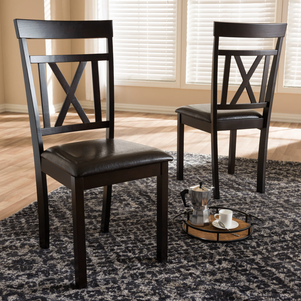 Baxton Studio Rosie Modern and Contemporary Dark Brown Faux Leather Upholstered Dining Chair (Set of 2) Baxton Studio-dining chair-Minimal And Modern - 5