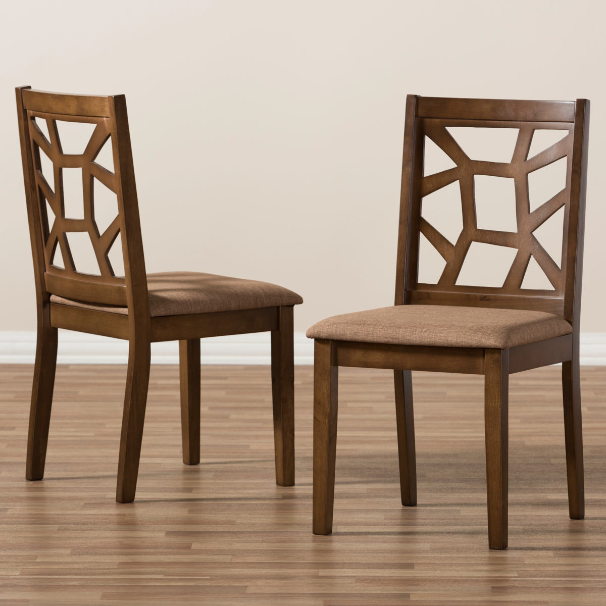 Baxton Studio Abilene Mid-Century Light Brown Fabric Upholstered and Walnut Brown Finished Dining Chair (Set of 2) Baxton Studio-dining chair-Minimal And Modern - 6