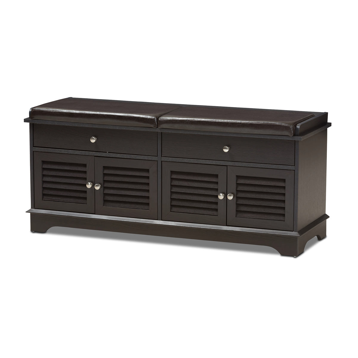 Baxton Studio Leo Modern and Contemporary Dark Brown Wood 2-Drawer Shoe Storage Bench Baxton Studio-benches-Minimal And Modern - 1